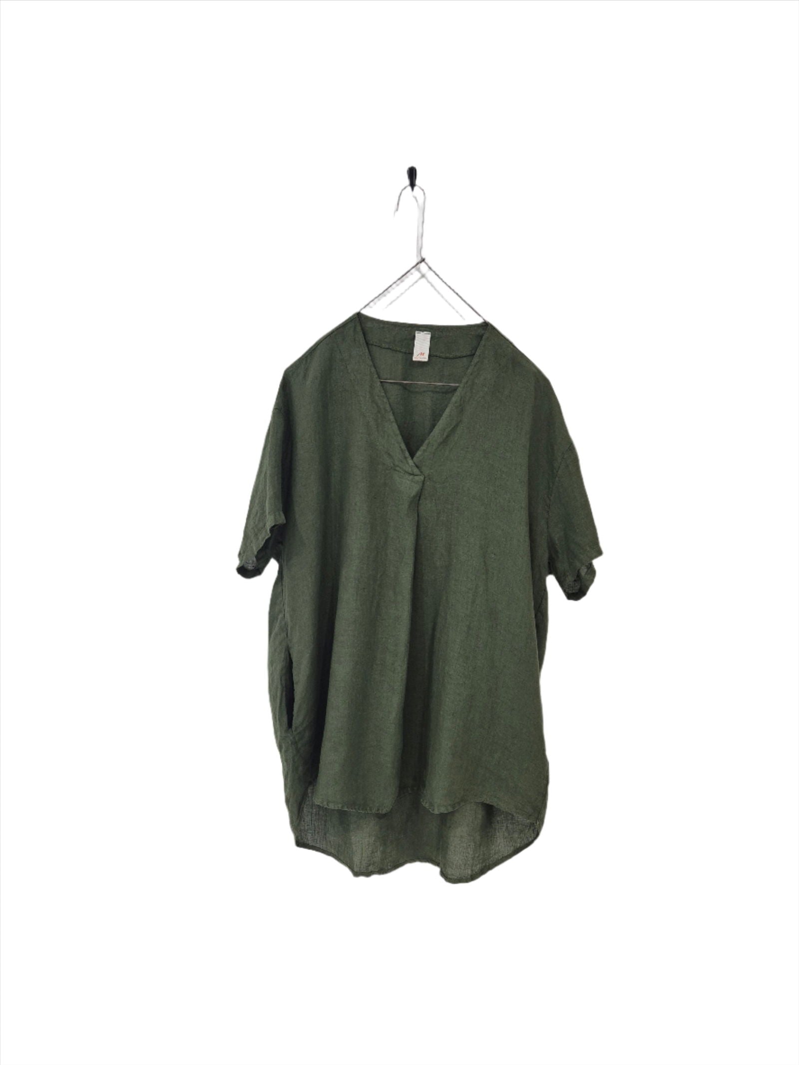 Montaigne Cherise Linen V Neck Top Forest Green