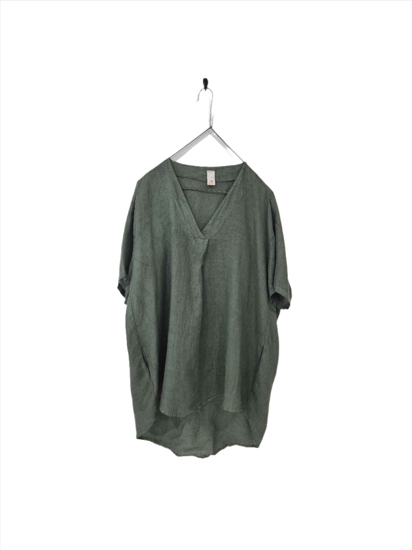 Montaigne Cherise Linen V Neck Top Khaki
