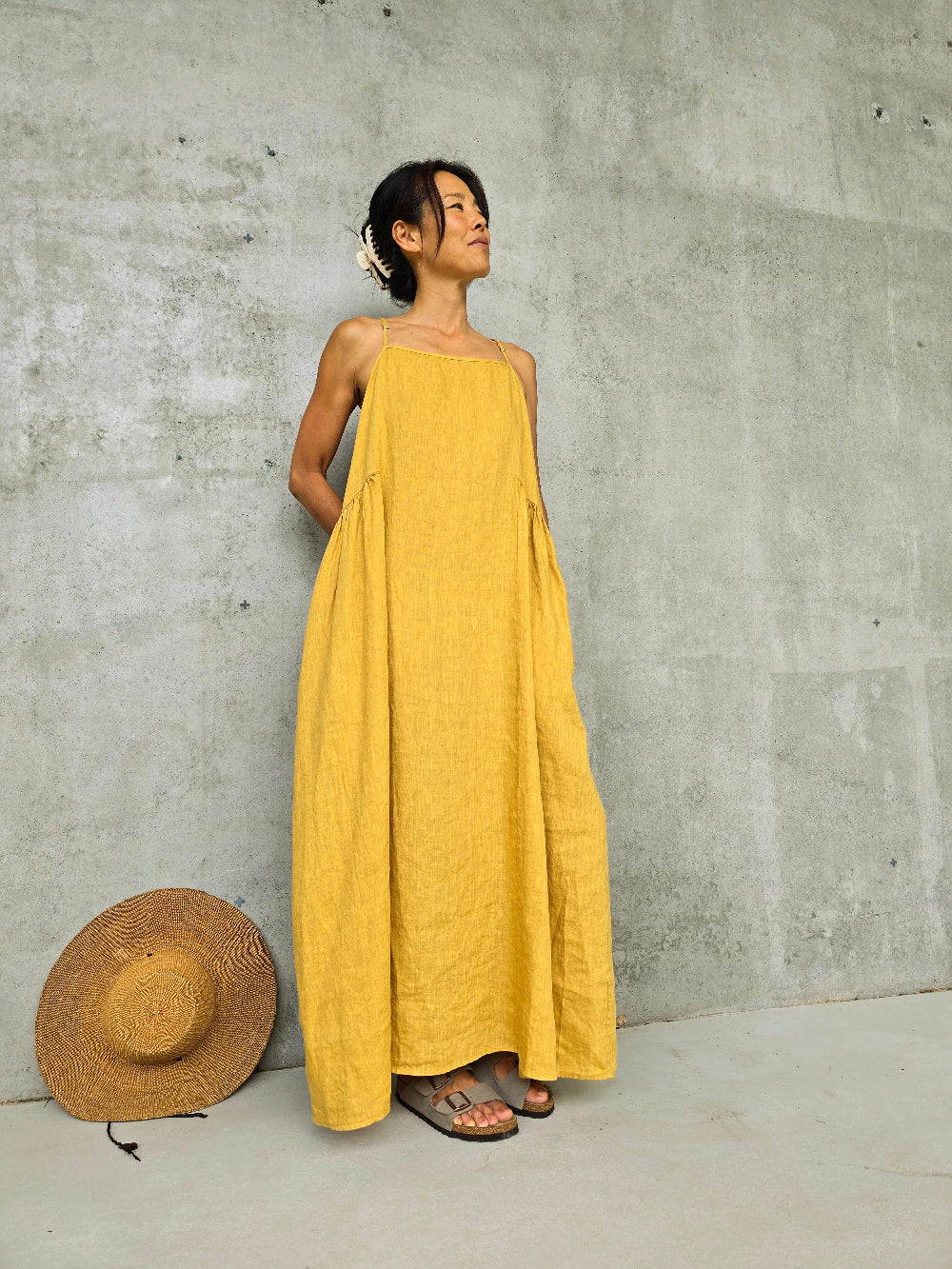 Montaigne Claudette Linen Maxi Dress Mustard