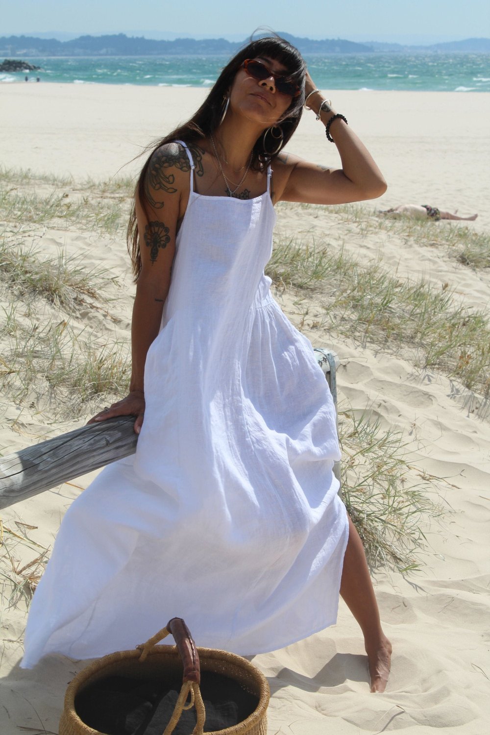 Montaigne Claudette Linen Maxi Dress White