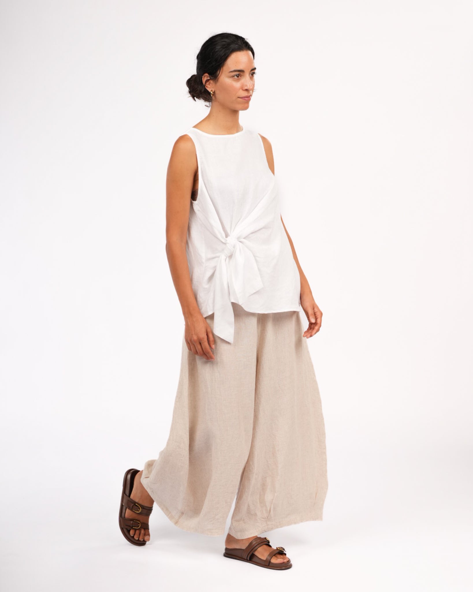 Montaigne Coco Front Tie Up Linen Top White4