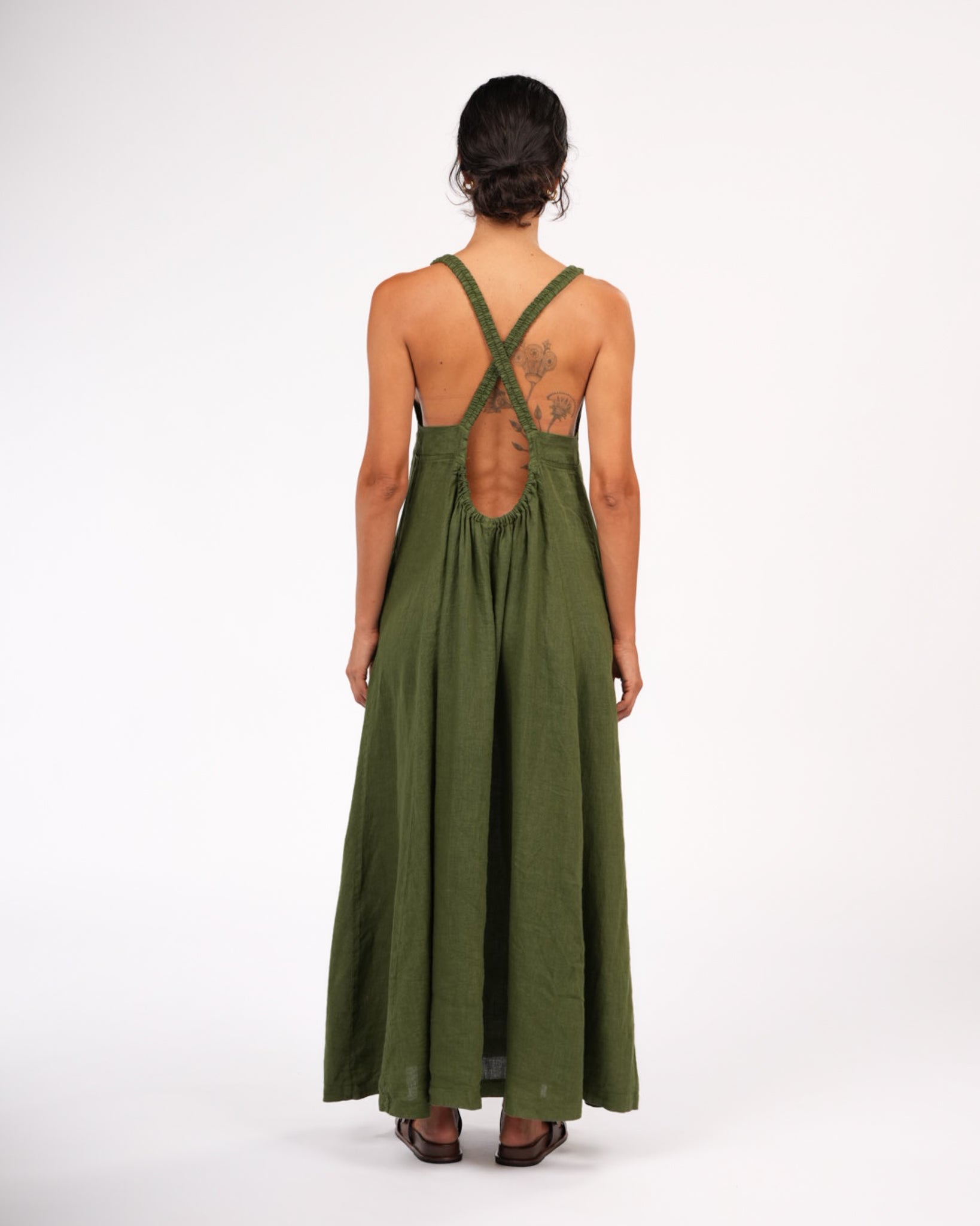 Montaigne Criss Cross Back Midi Dress Forest Green1