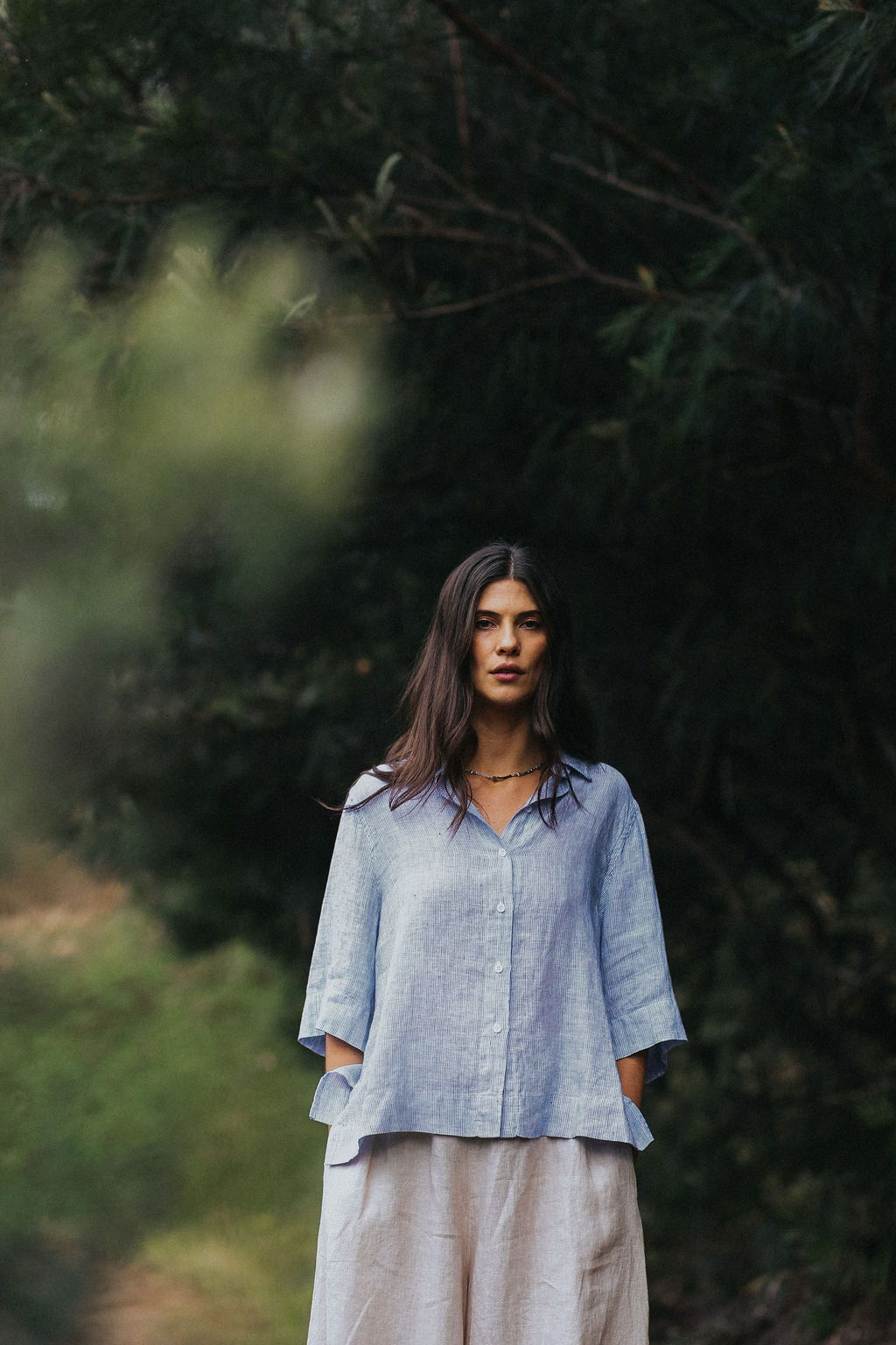 Montaigne Dion Fine Blue Stripe Linen Blouse1
