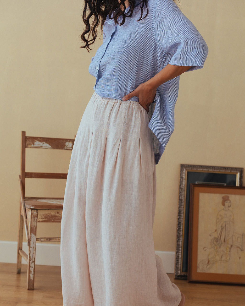 Montaigne Dion Fine Blue Stripe Linen Blouse