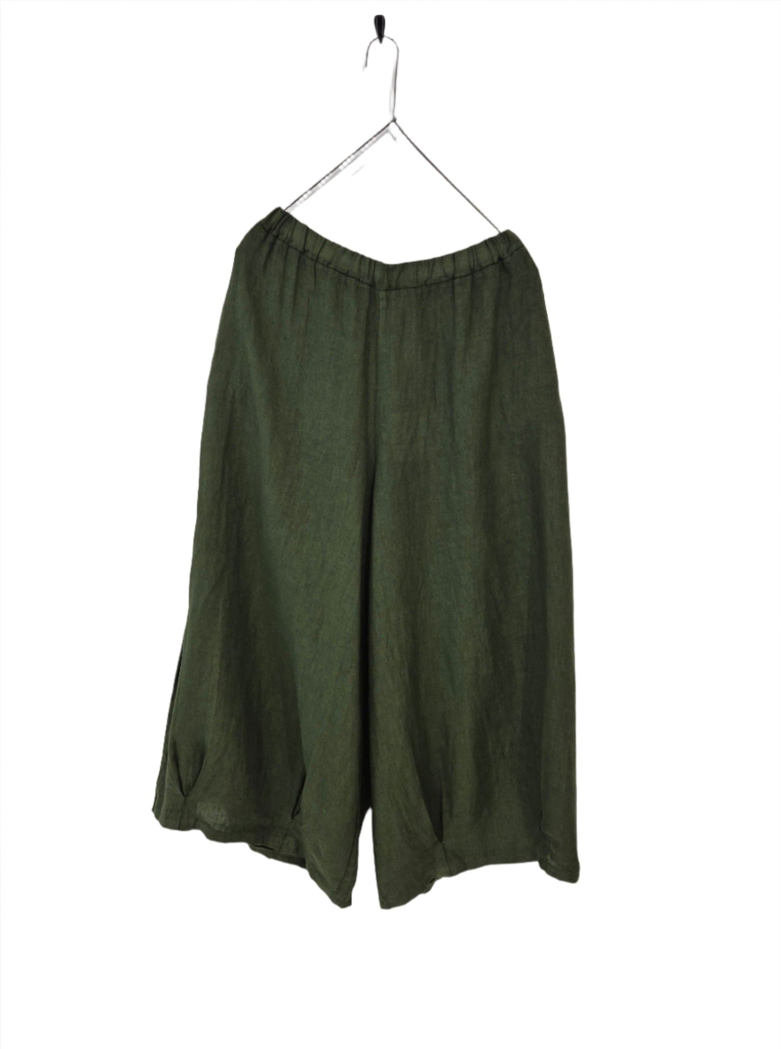 Montaigne Eadie Linen Pant with Gathering Detail Forest Green3
