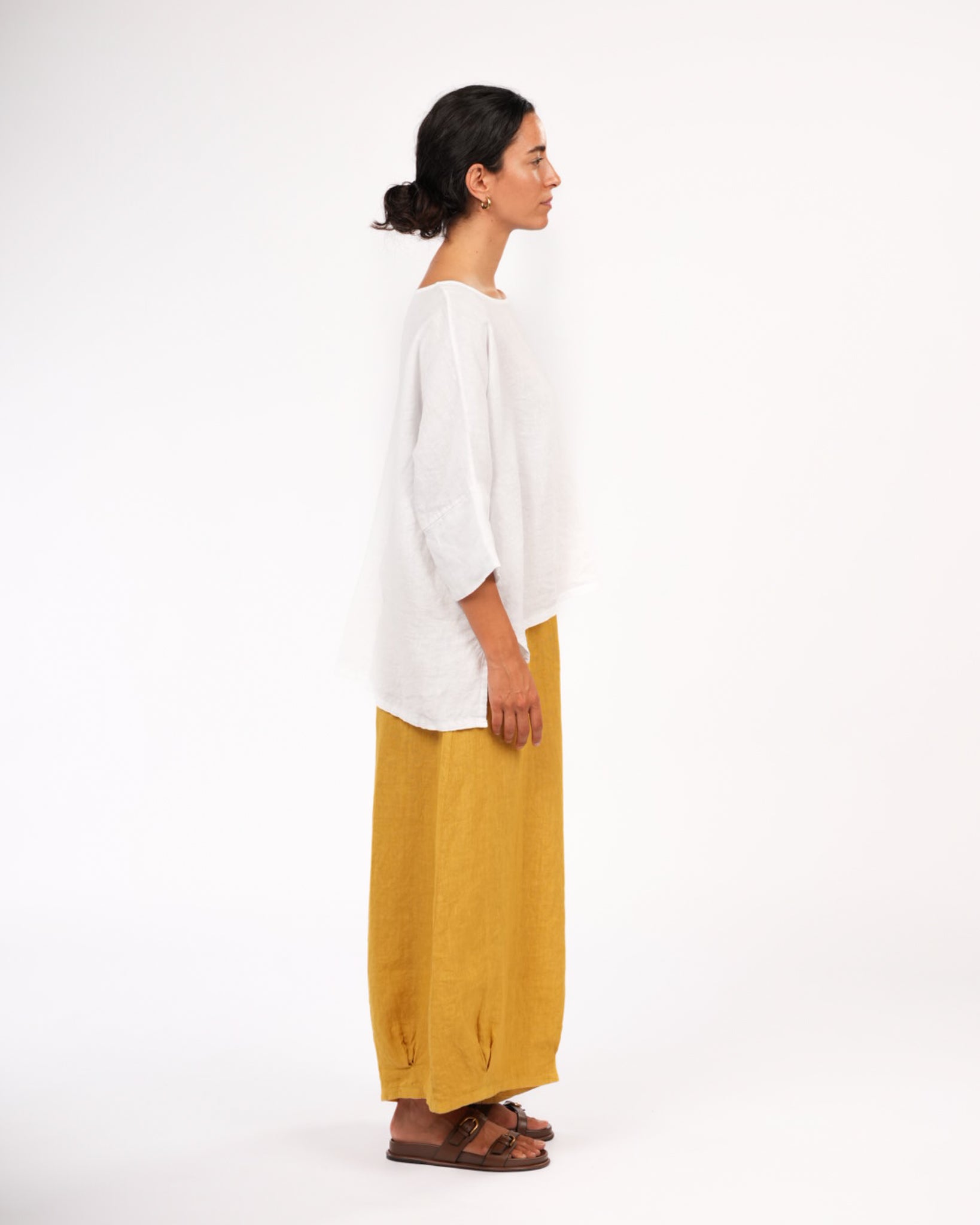 Montaigne Eadie Linen Pant With Gathering Detail Mustard