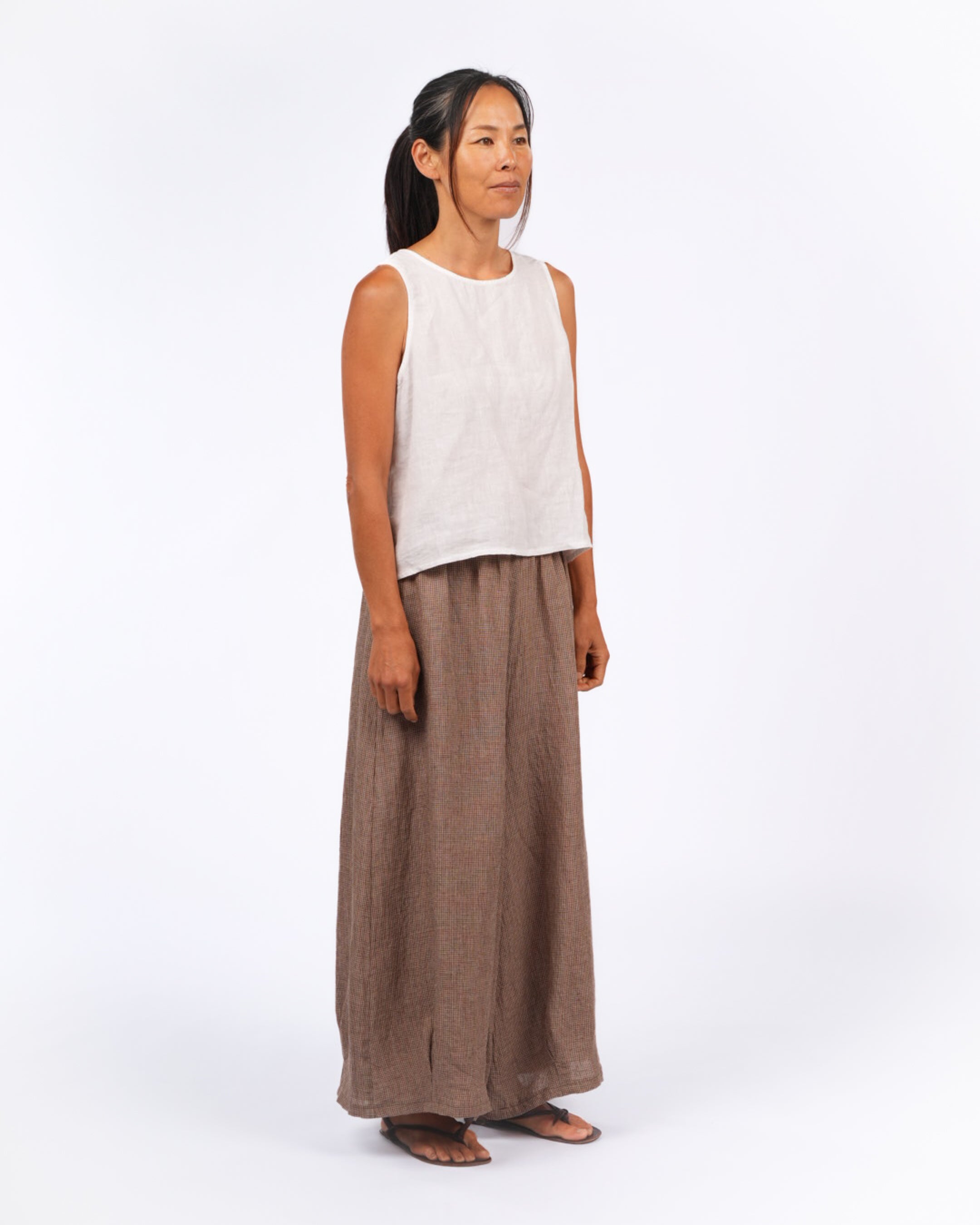 Montaigne Eadie Linen Pants in Fine Houndstooth Brown