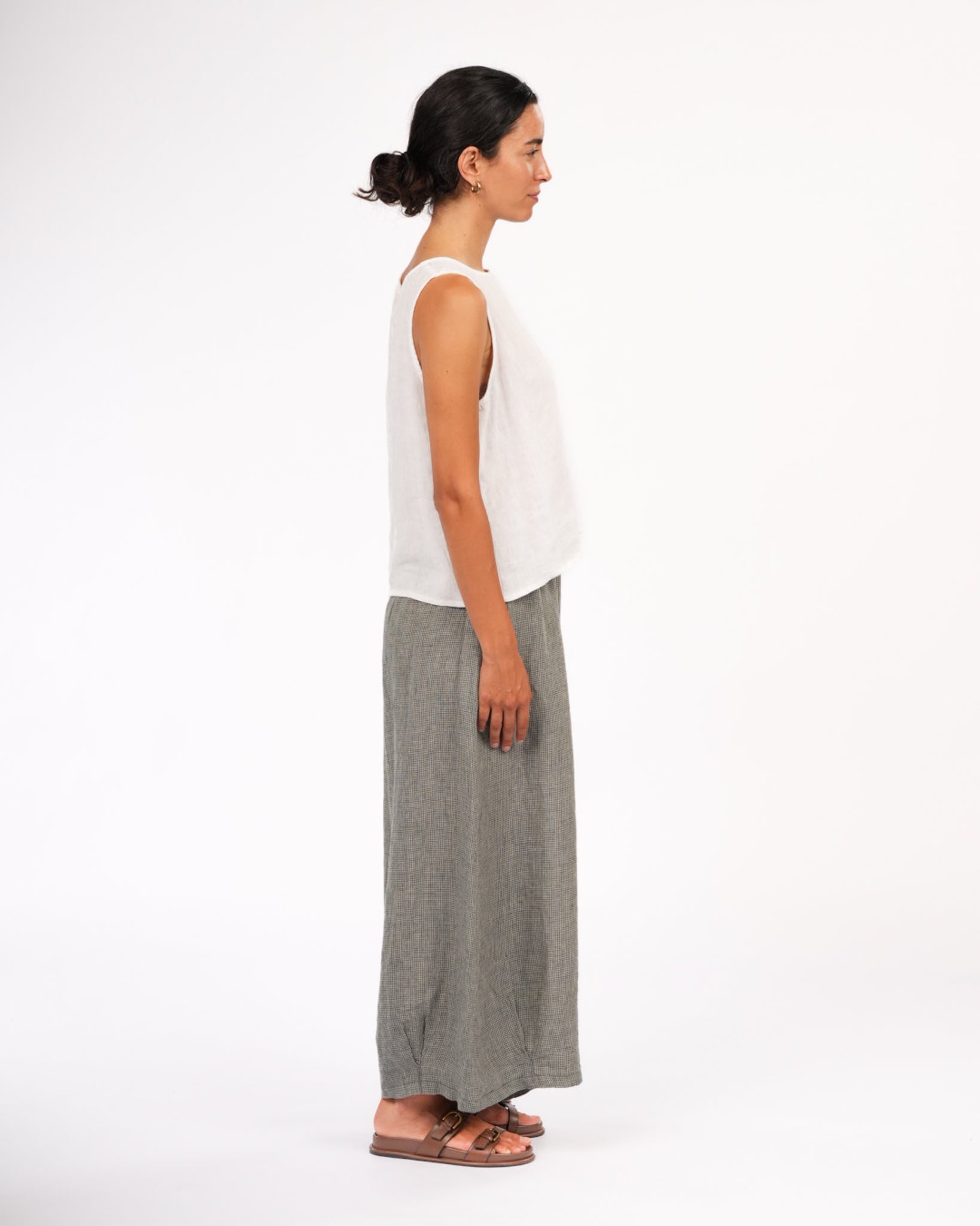 Montaigne Eadie Linen Pants in Fine Houndstooth Green7