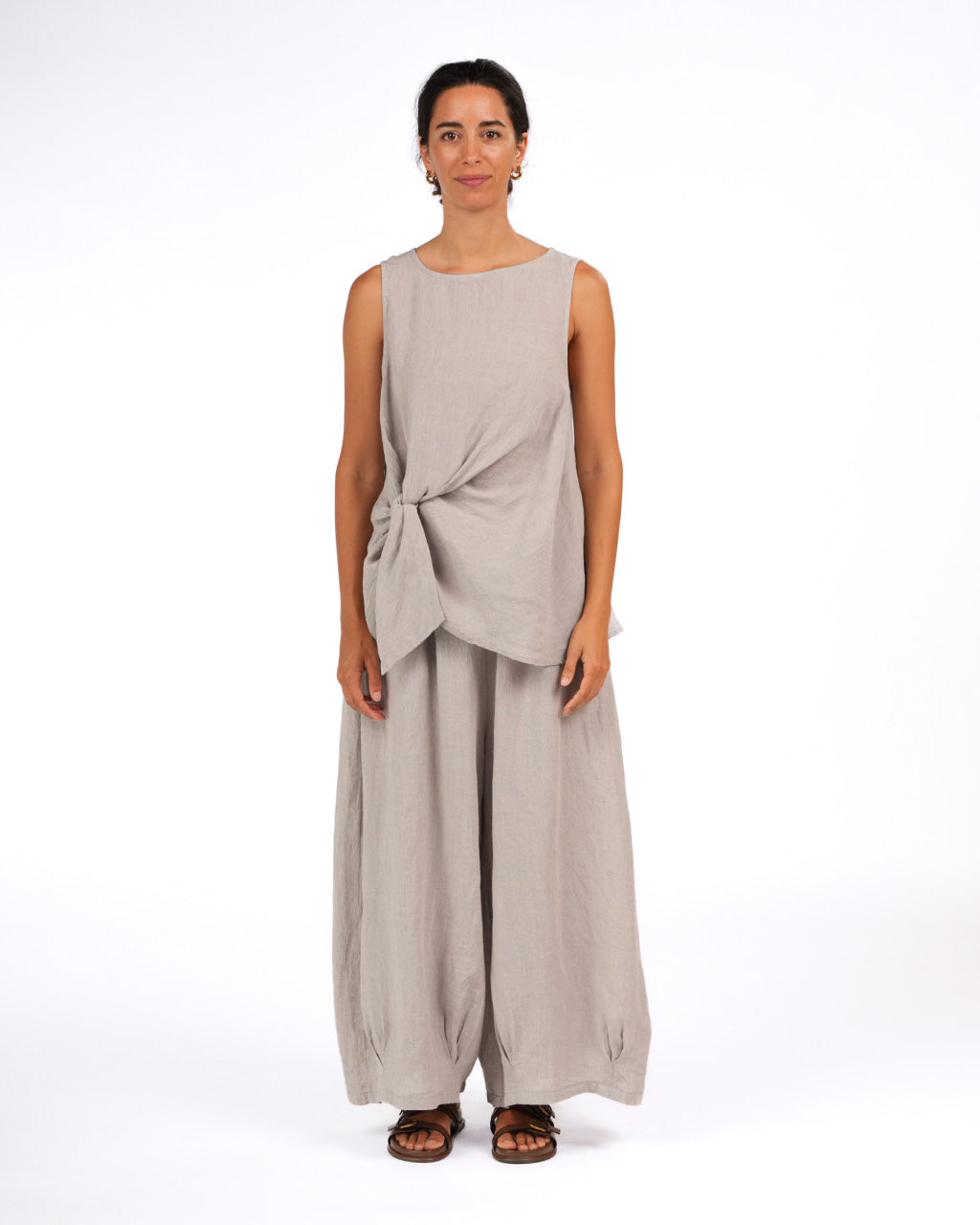 Montaigne Eadie Linen Pants in Fine Houndstooth Grey