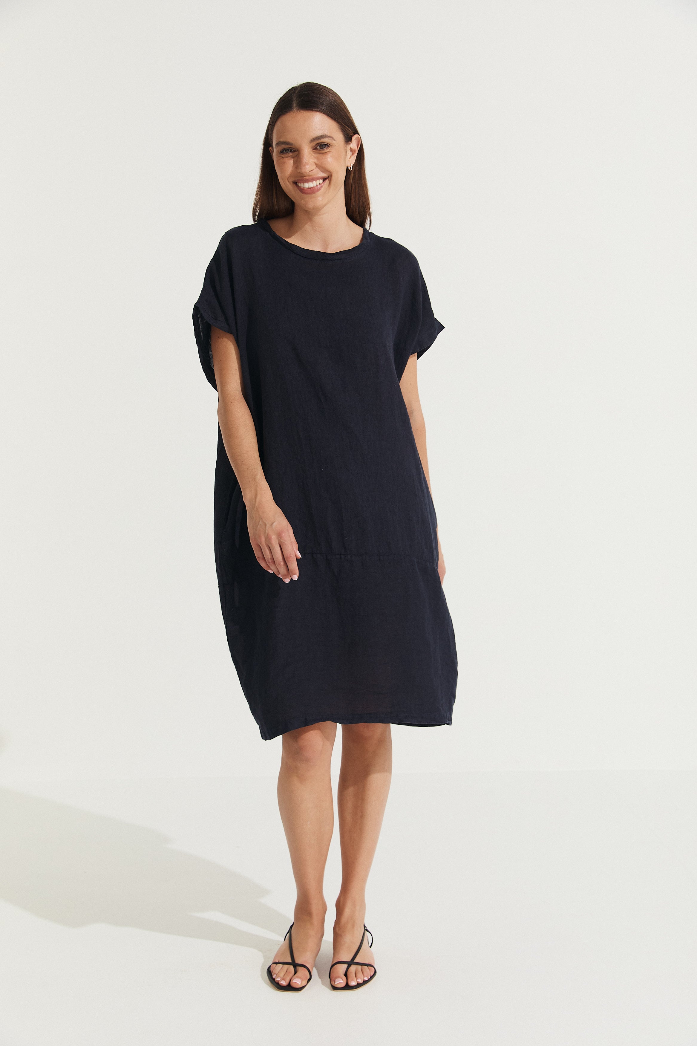 Montaigne Eliza Slimline Linen Dress Navy