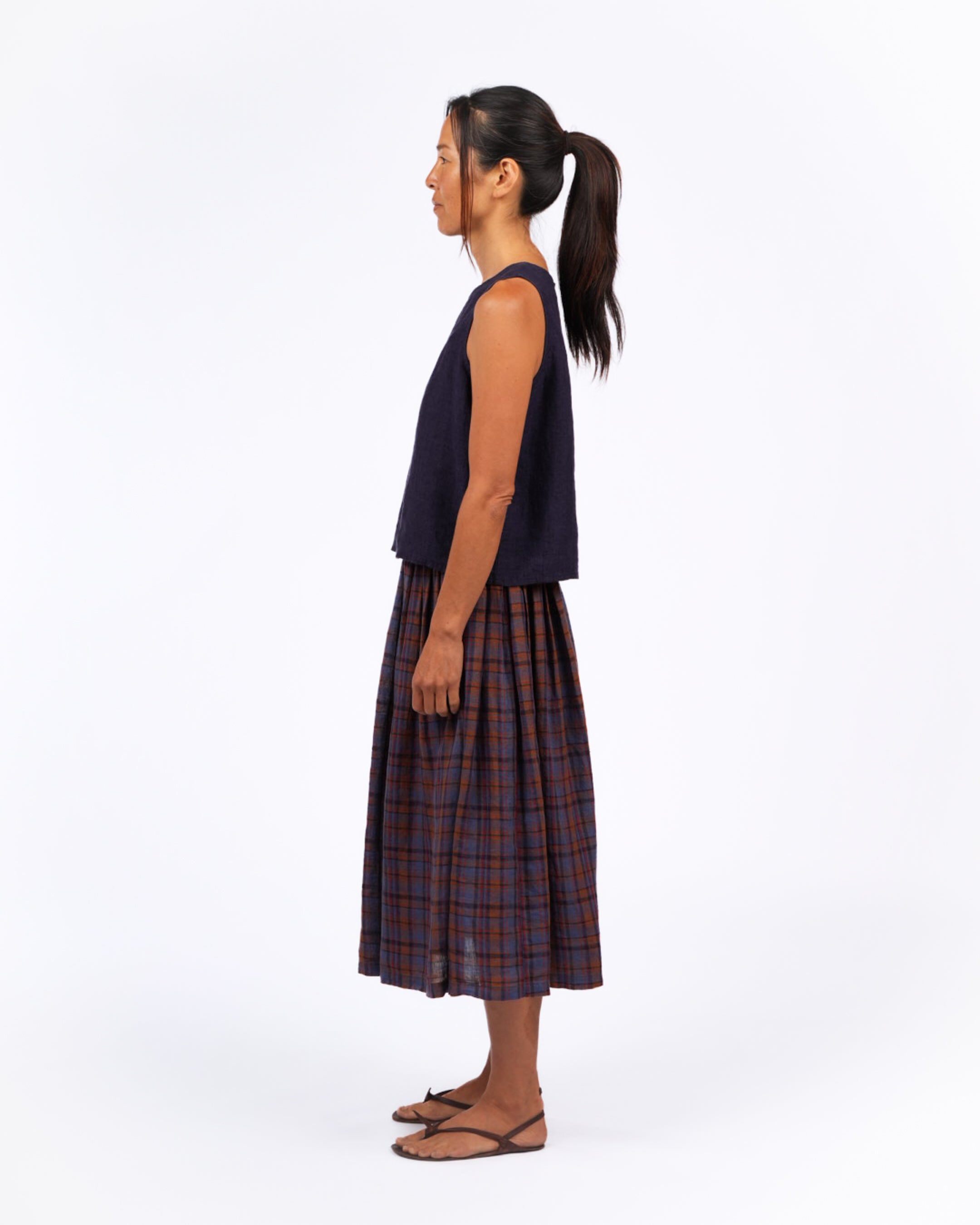 Montaigne Elke French Linen Skirt In Plaid