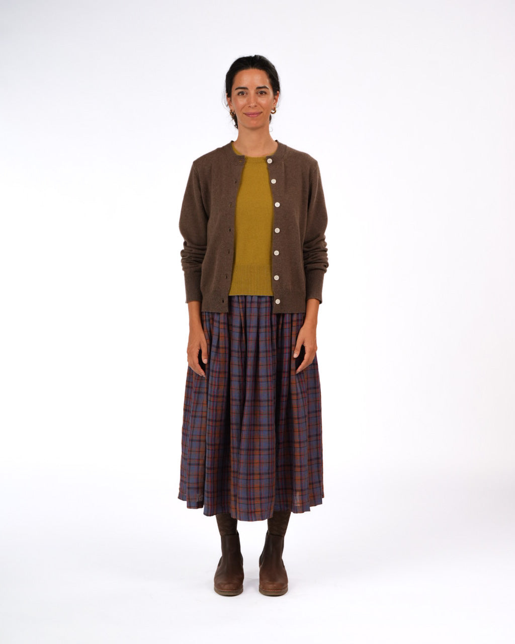 Montaigne Elke French Linen Skirt In Plaid11