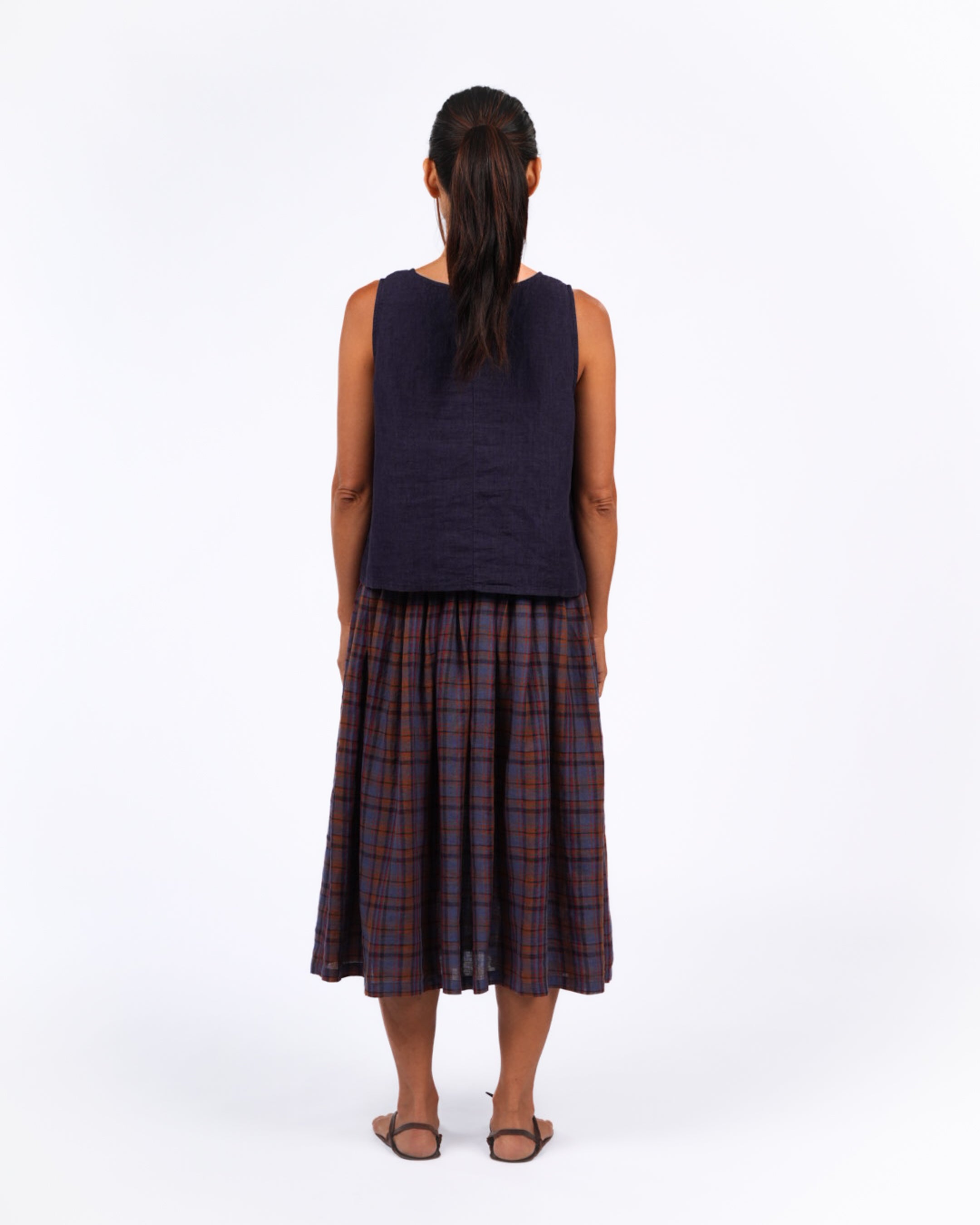 Montaigne Elke French Linen Skirt In Plaid6