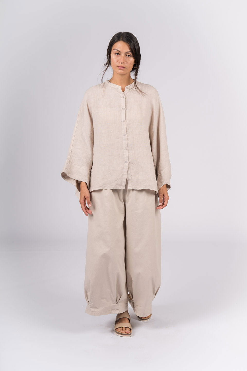 Montaigne Ellis Button Through Smock Linen Top Natural1