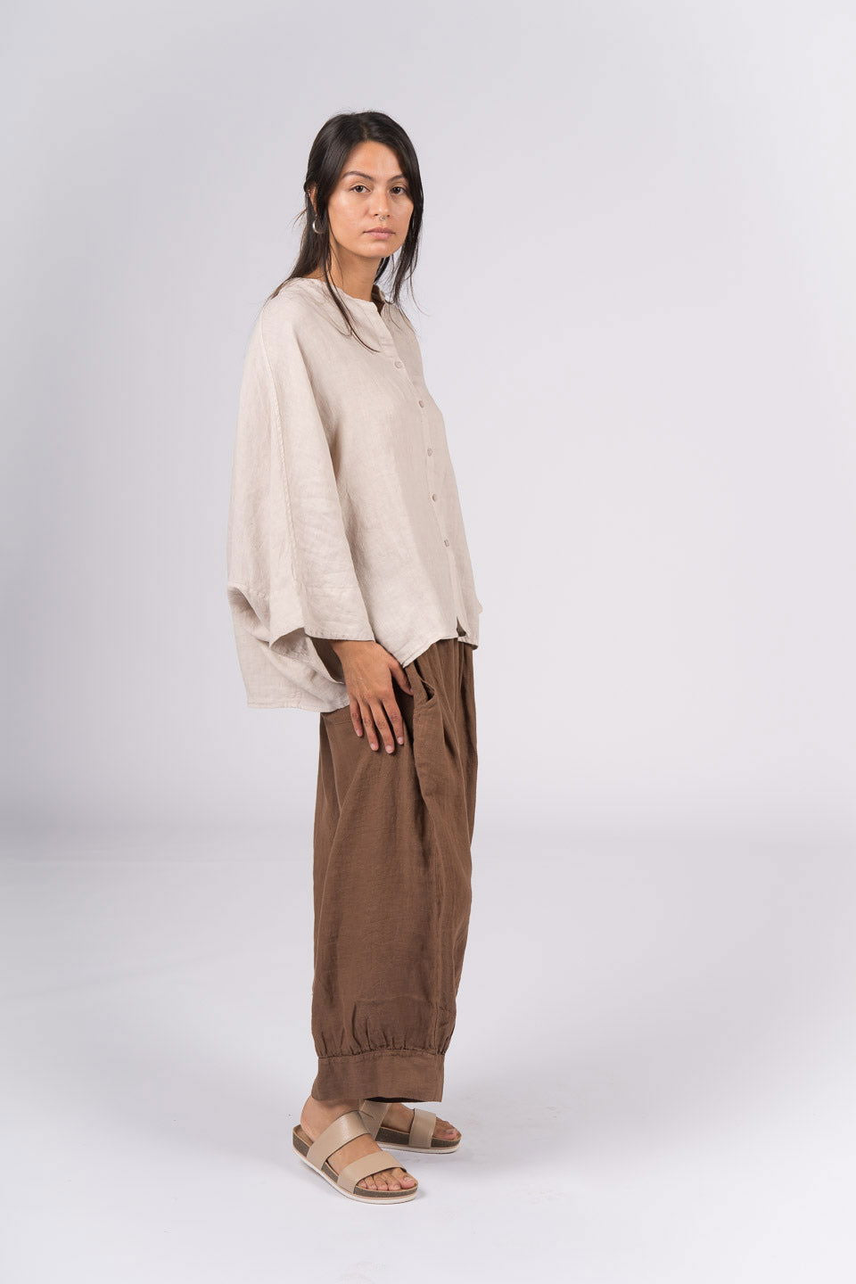 Montaigne Ellis Button Through Smock Linen Top Natural4