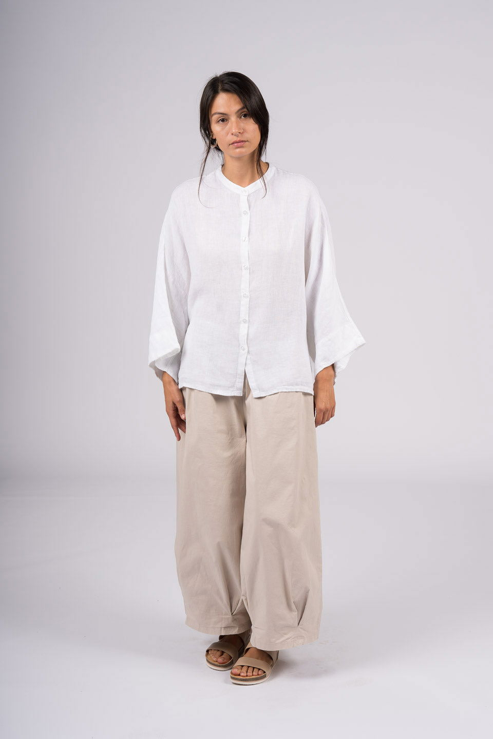 Montaigne Ellis Button Through Smock Linen Top White