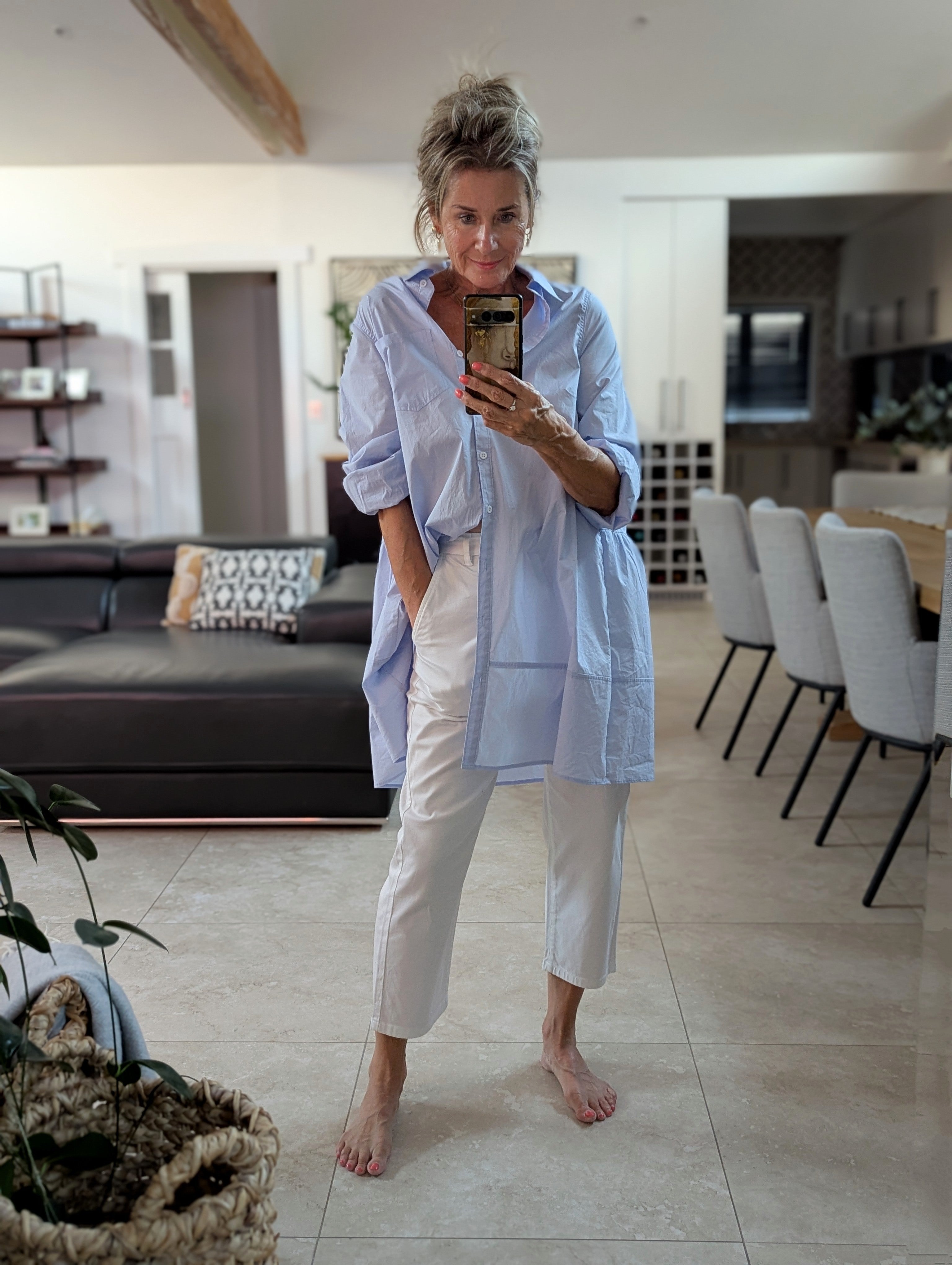 Montaigne Elodie Tiered Shirt Dress Light Blue1