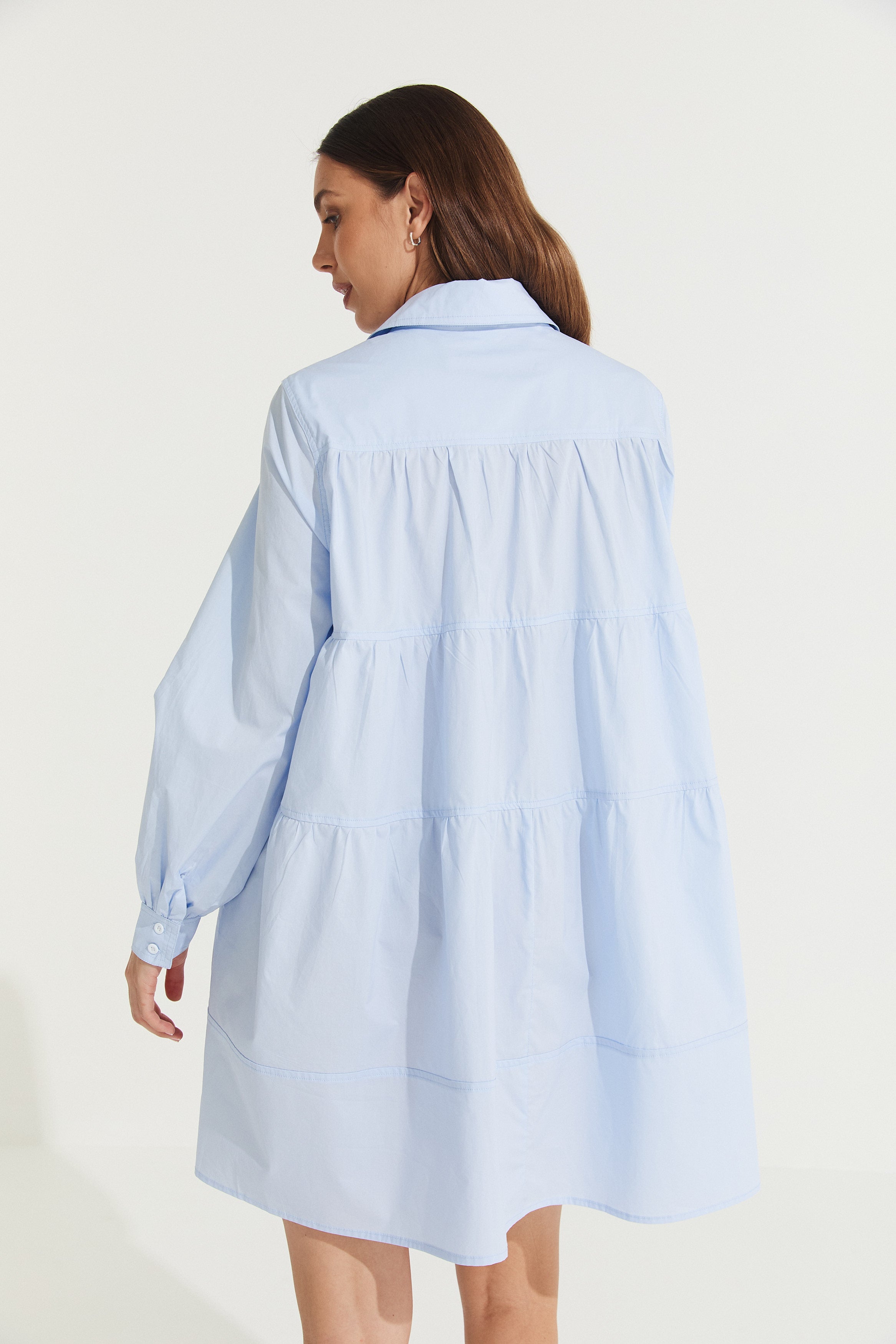 Montaigne Elodie Tiered Shirt Dress Light Blue10