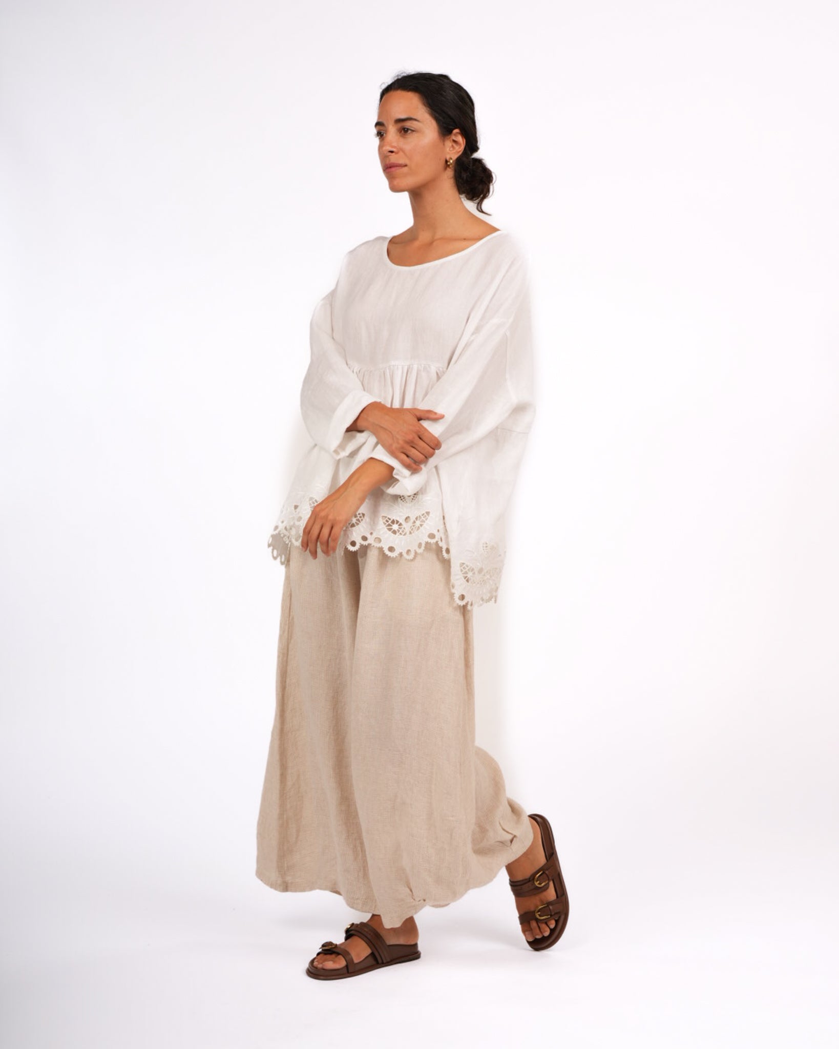 Montaigne Embroidered French Linen Blouse White