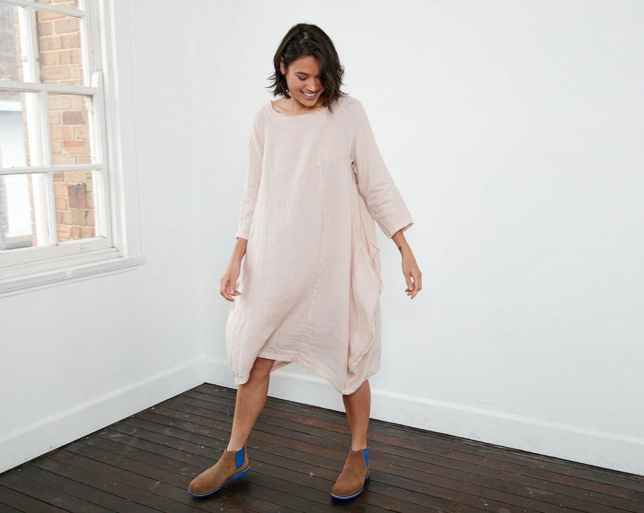 Espoir Linen Coat Dress Rose1