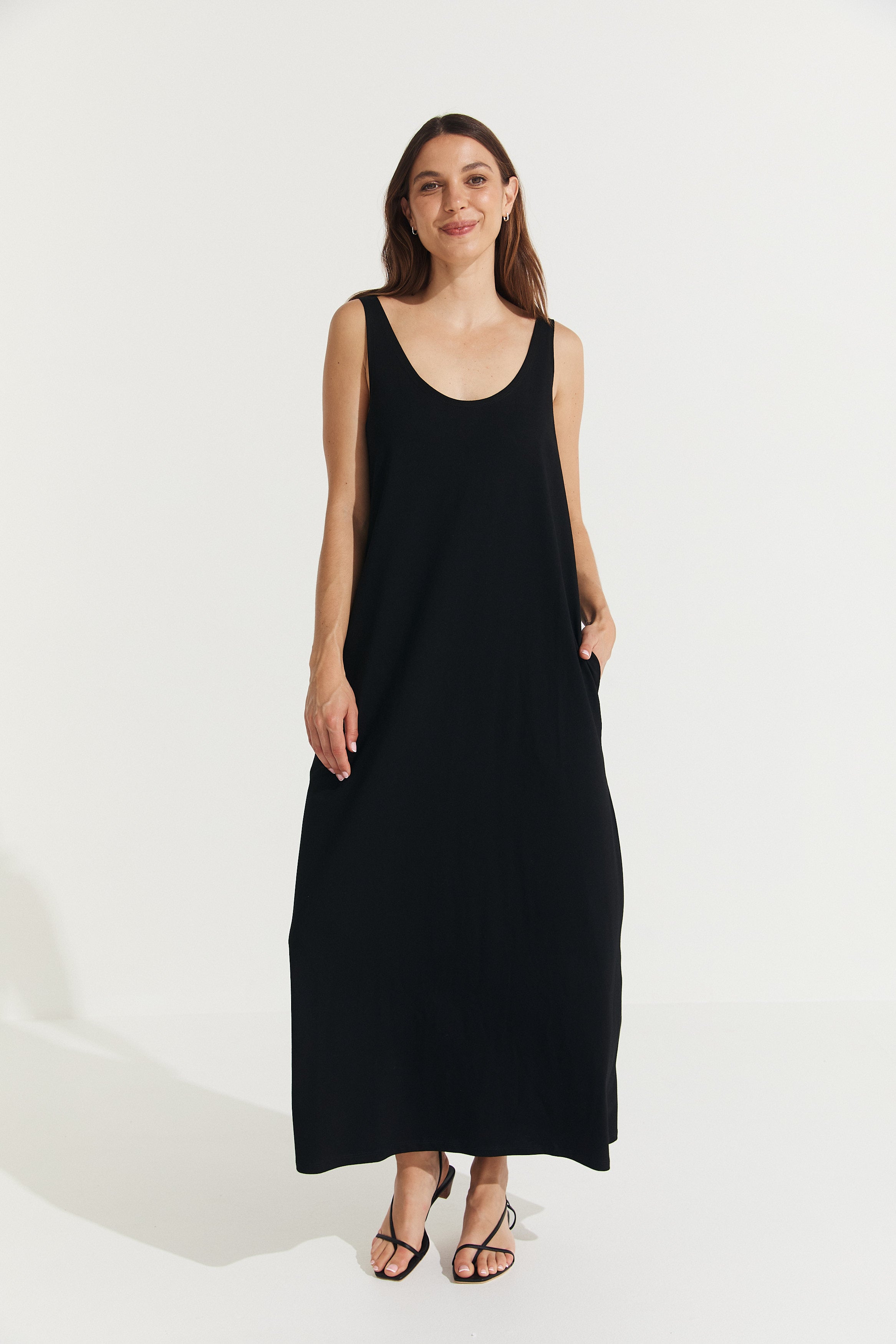 Montaigne Essential Cotton Longline Dress Black