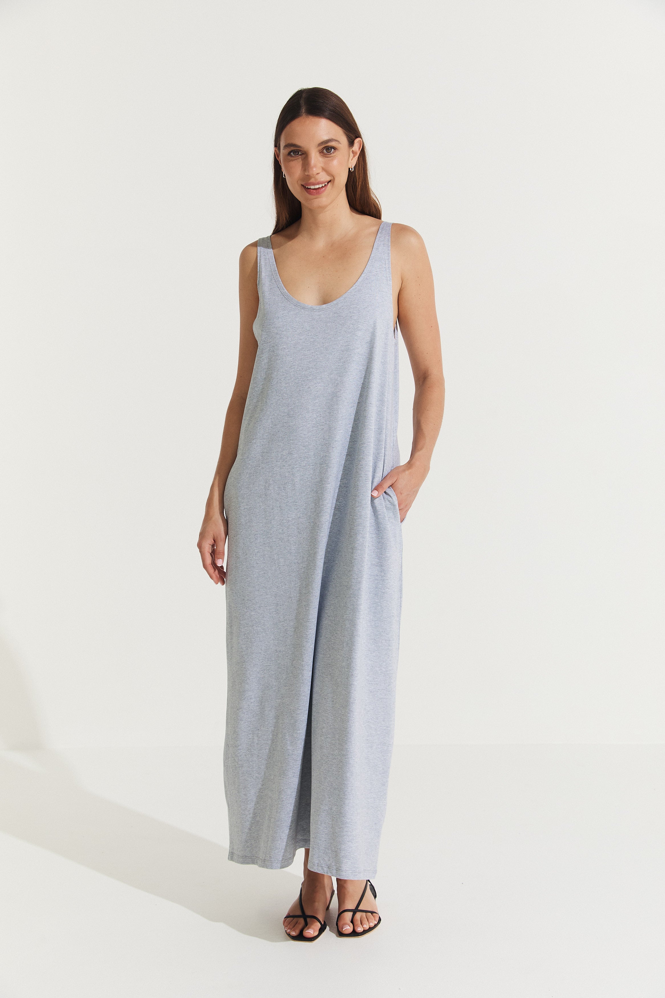 Montaigne Essential Cotton Longline Dress Grey Melange2