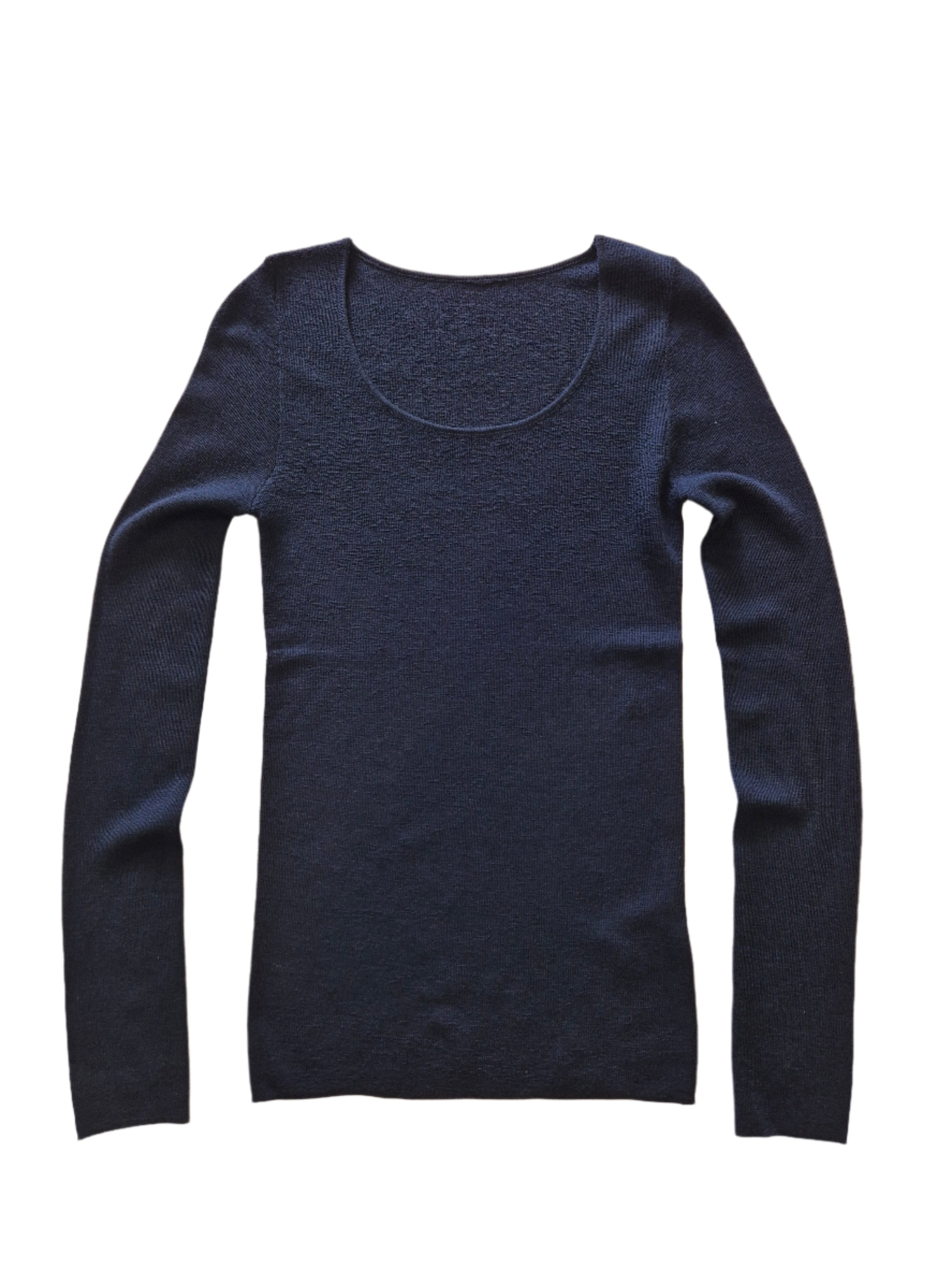 Montaigne Essential Merino Wool Scoop Neck Long Sleeve Navy1