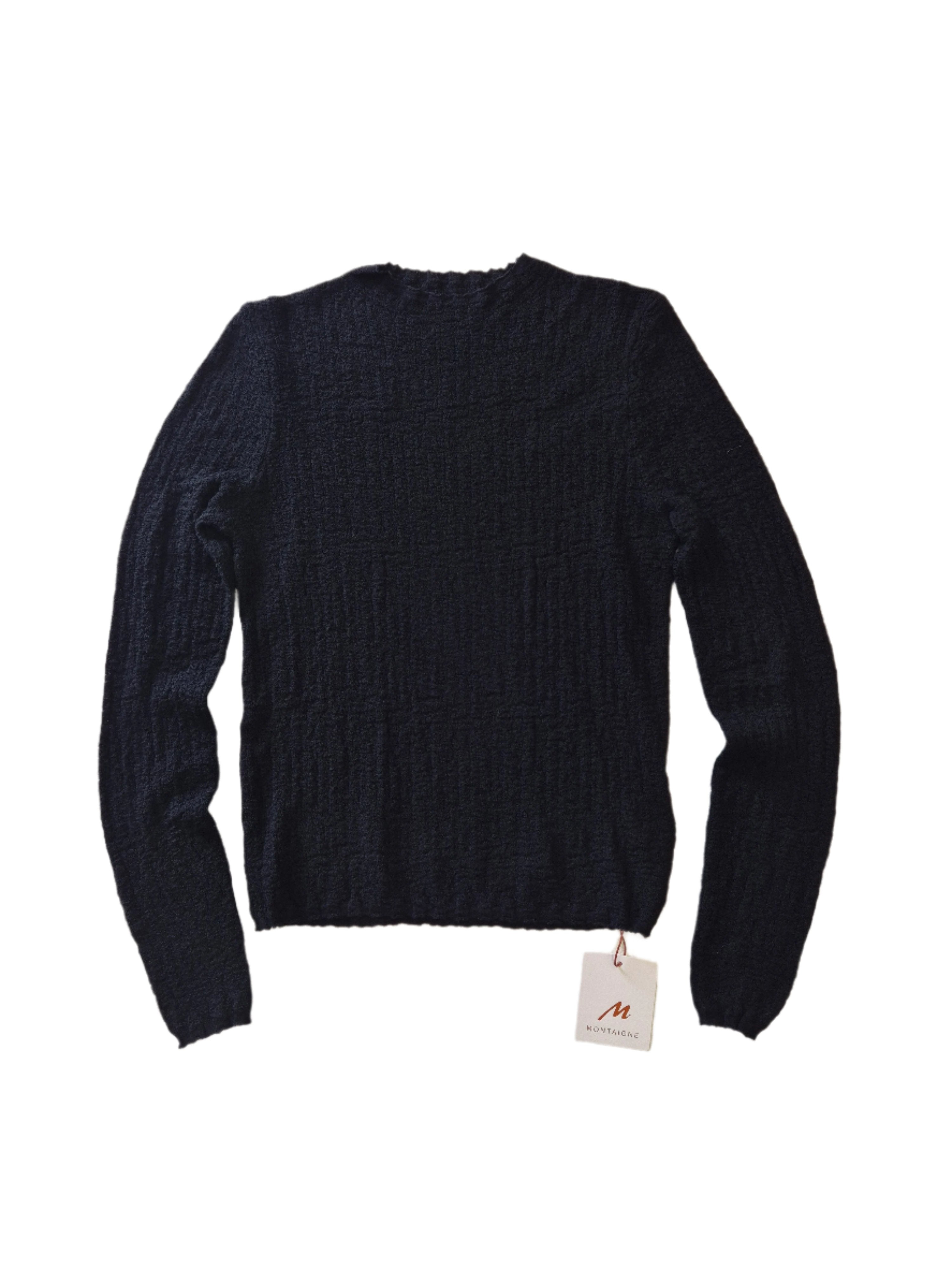 Montaigne Essential Superfine Lambswool Mock Neck Top Navy1