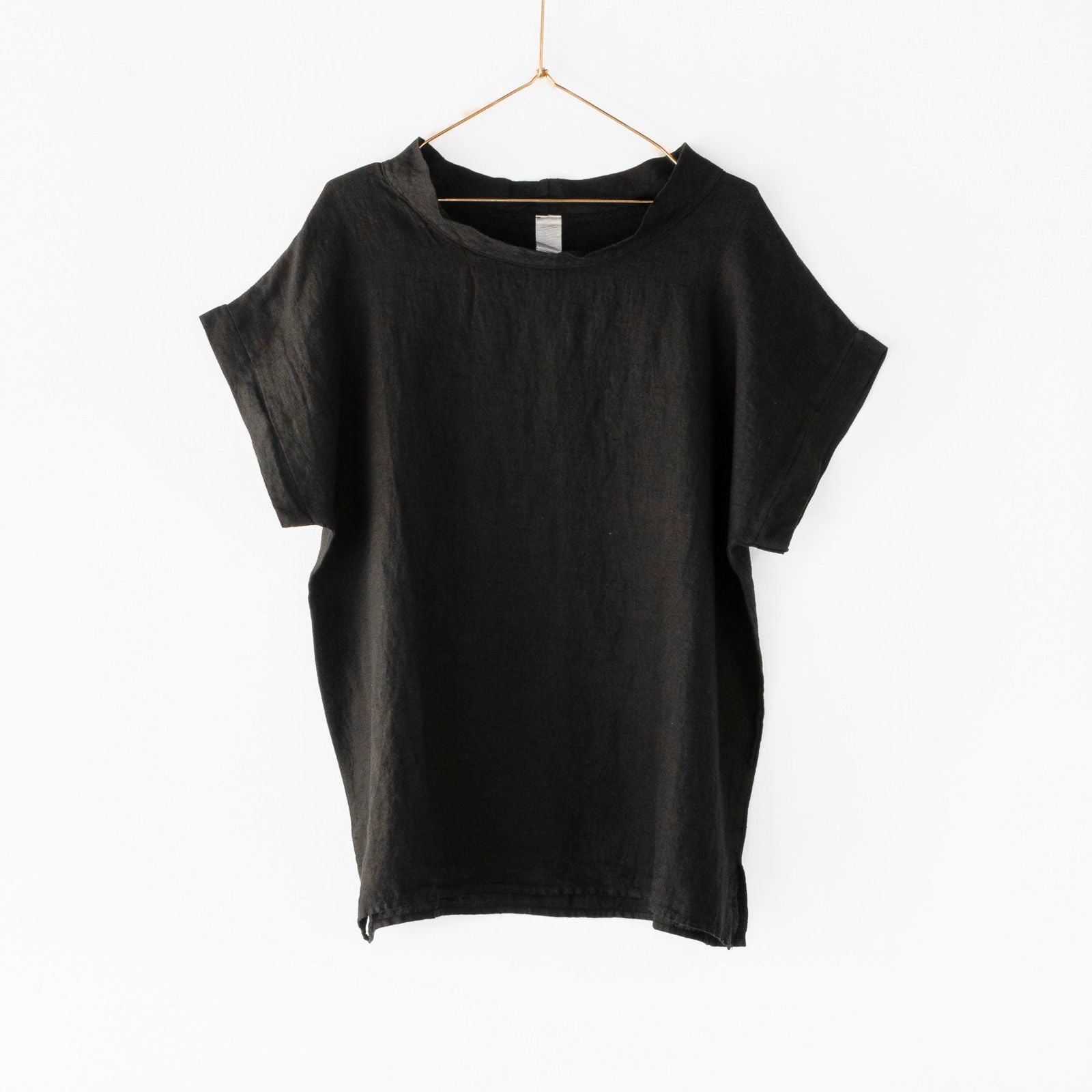 Montaigne European Linen Short Sleeve Top with Semi Cowl Neck Black3