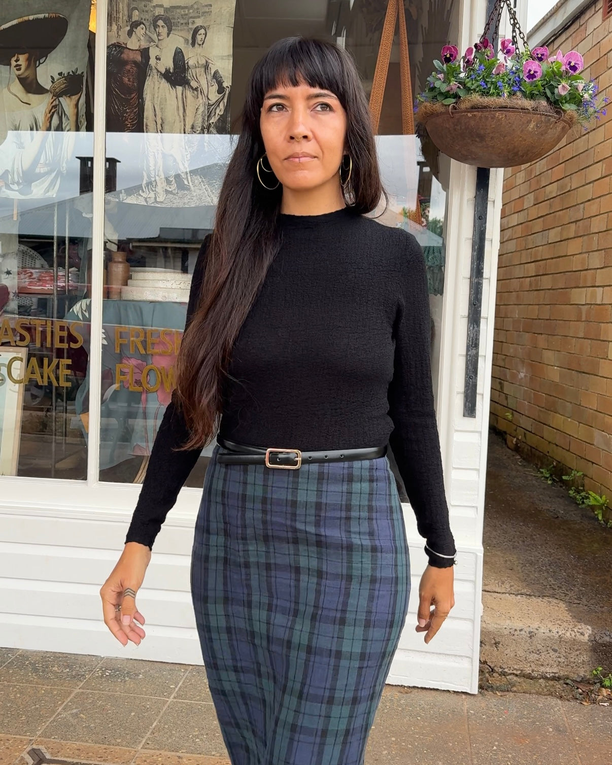 Montaigne Francie French Linen Maxi Skirt in Blue Tartan