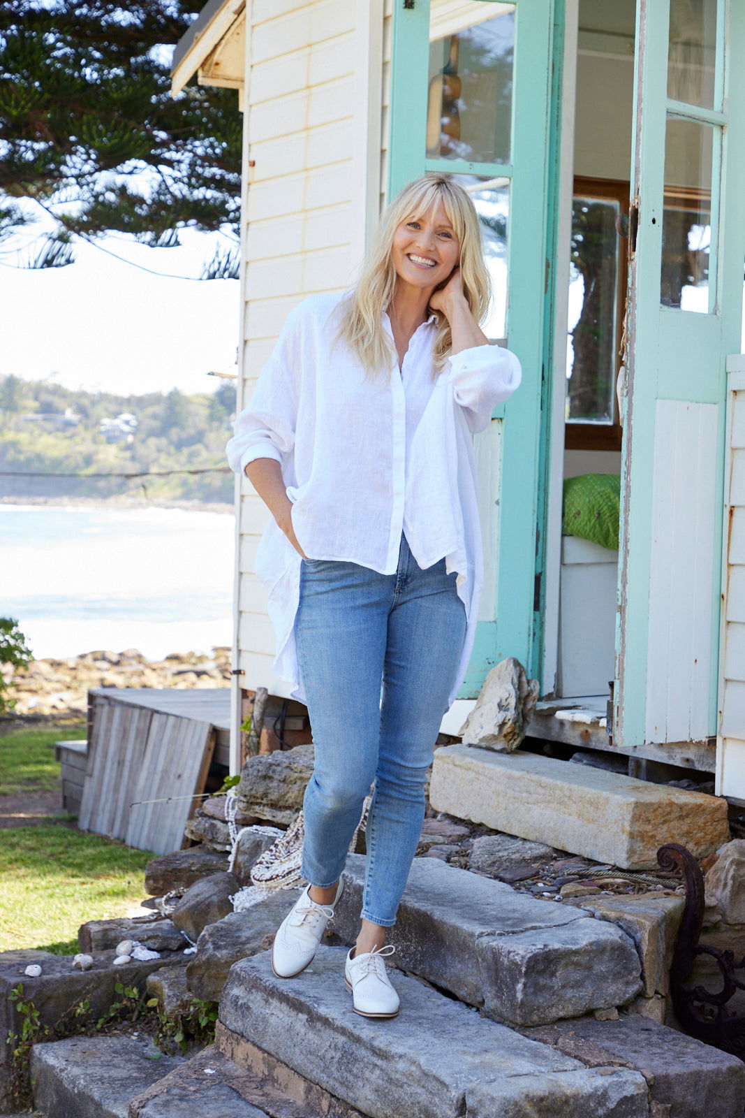 Montaigne Francois Long Sleeve Button Up Linen Shirt White5