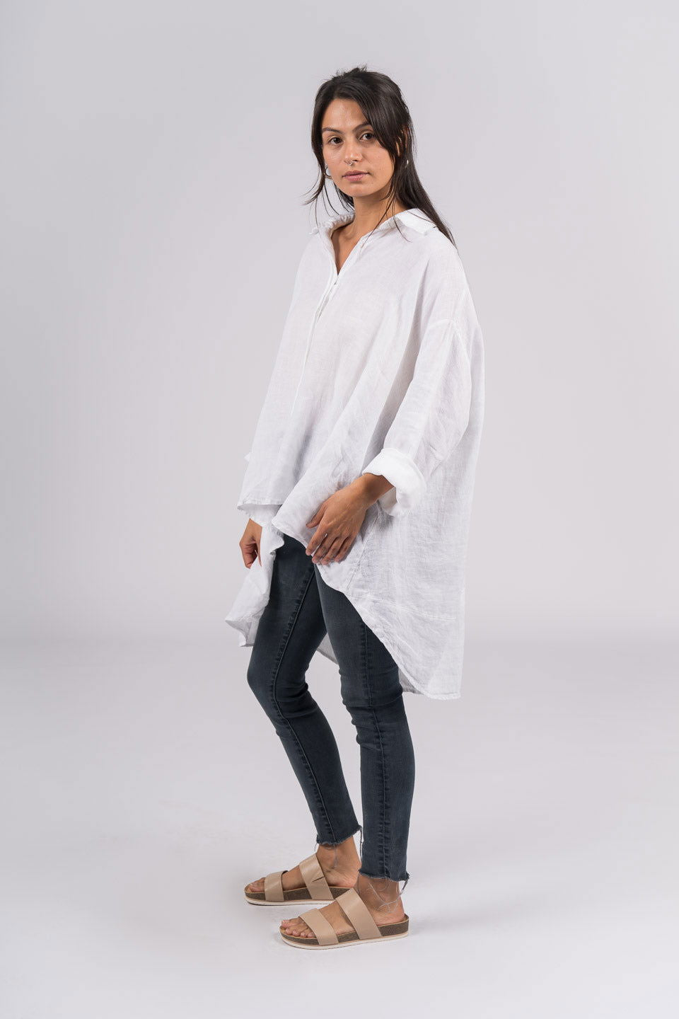 Montaigne Francois Long Sleeve Button Up Linen Shirt White6