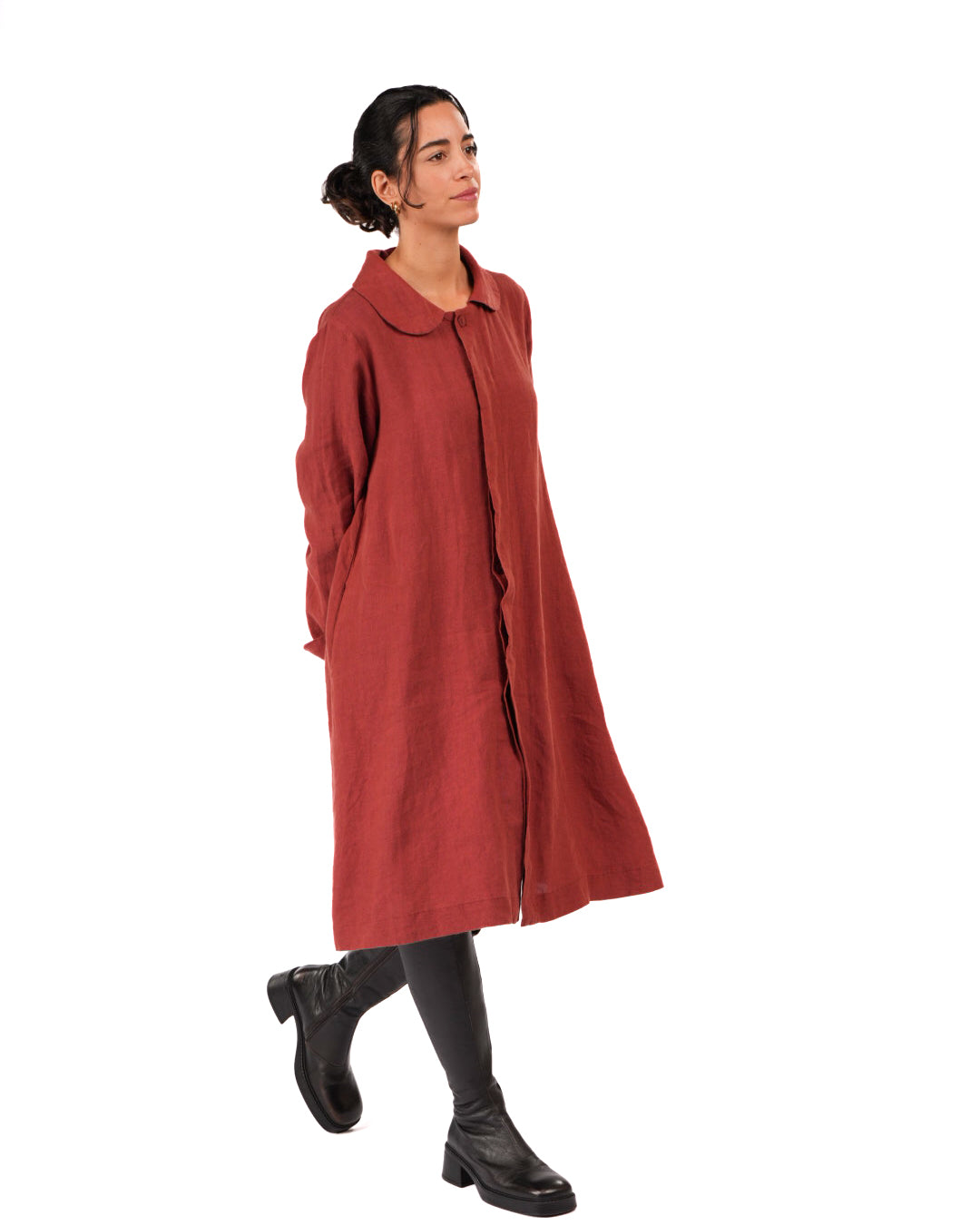 Montaigne French Linen Button-Through Jacket - Peter Pan Collar Burnt Sienna3