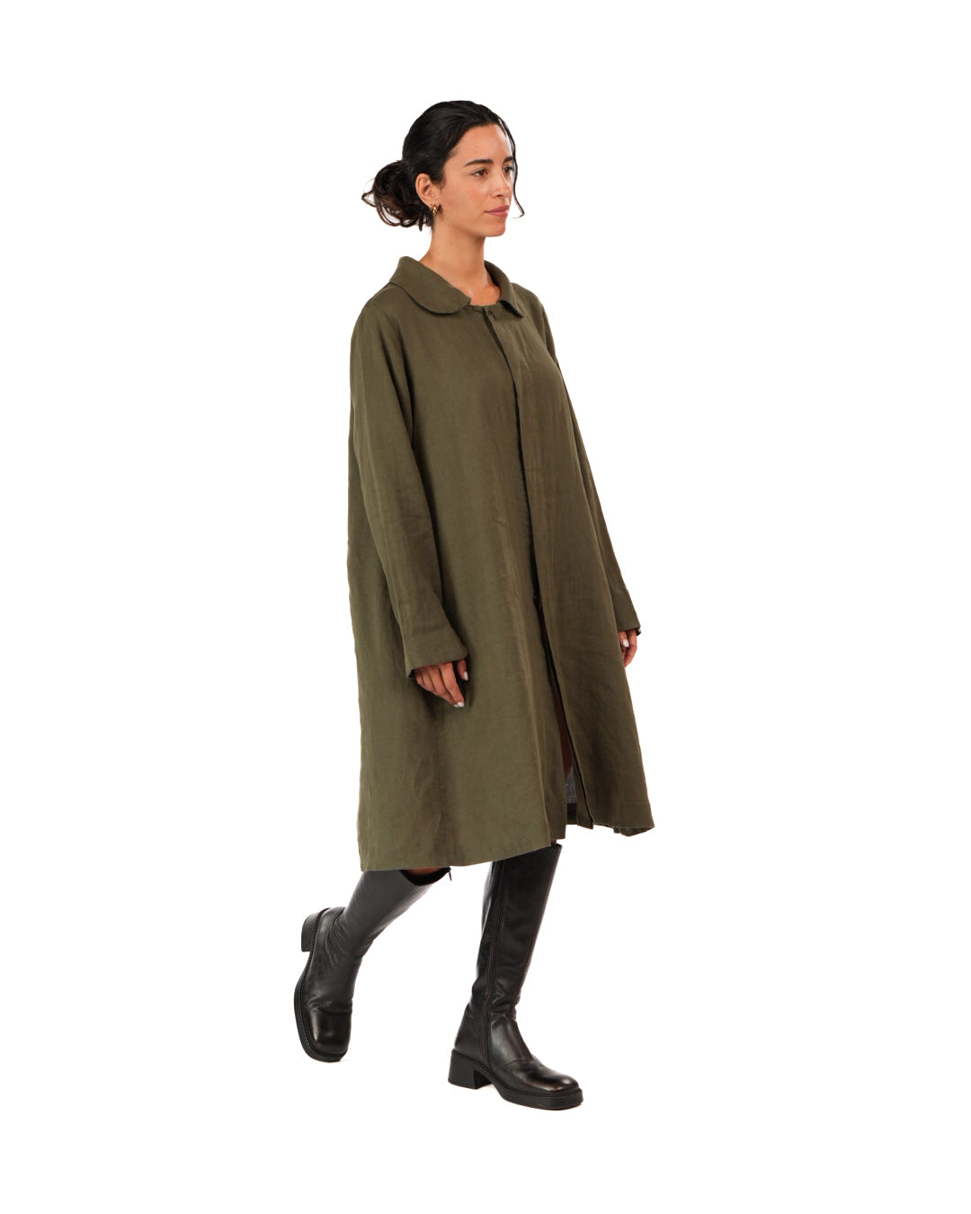Montaigne French Linen Button-Through Jacket - Peter Pan Collar Khaki1