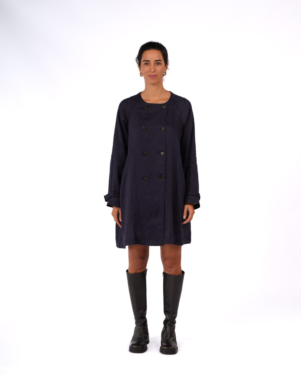 Montaigne French Linen Collarless Peacoat Navy
