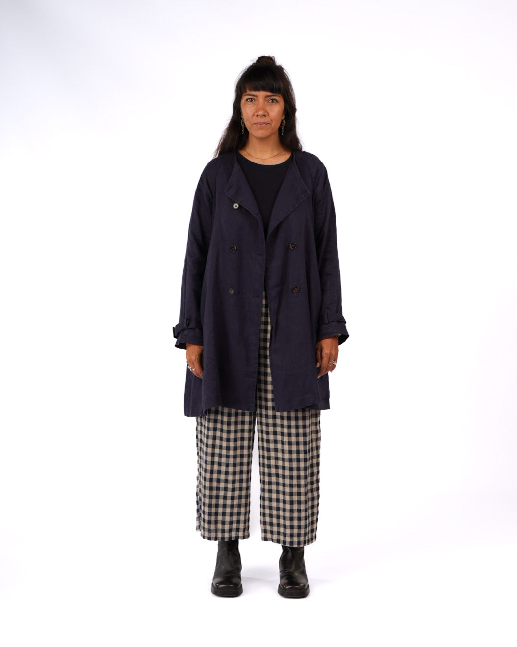 Montaigne French Linen Collarless Peacoat Navy