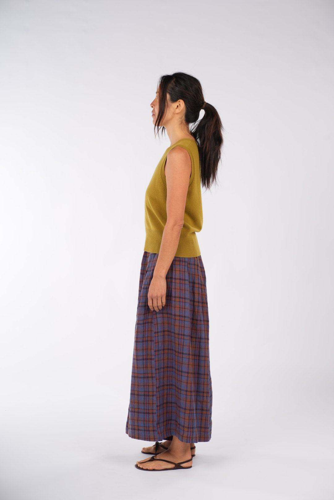 Montaigne French Linen Culottes In Check Blue/Brown4