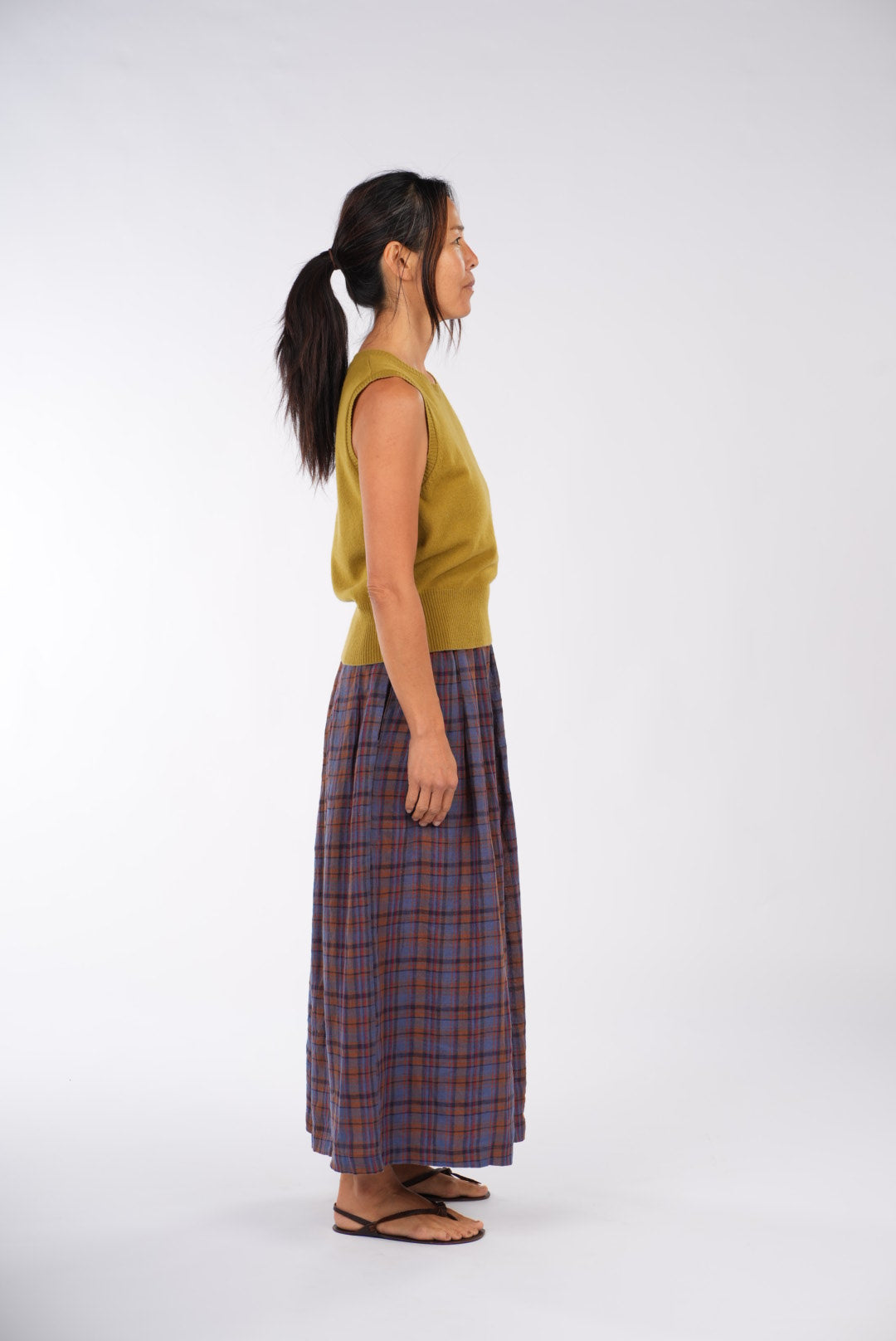 Montaigne French Linen Culottes In Check Blue/Brown5