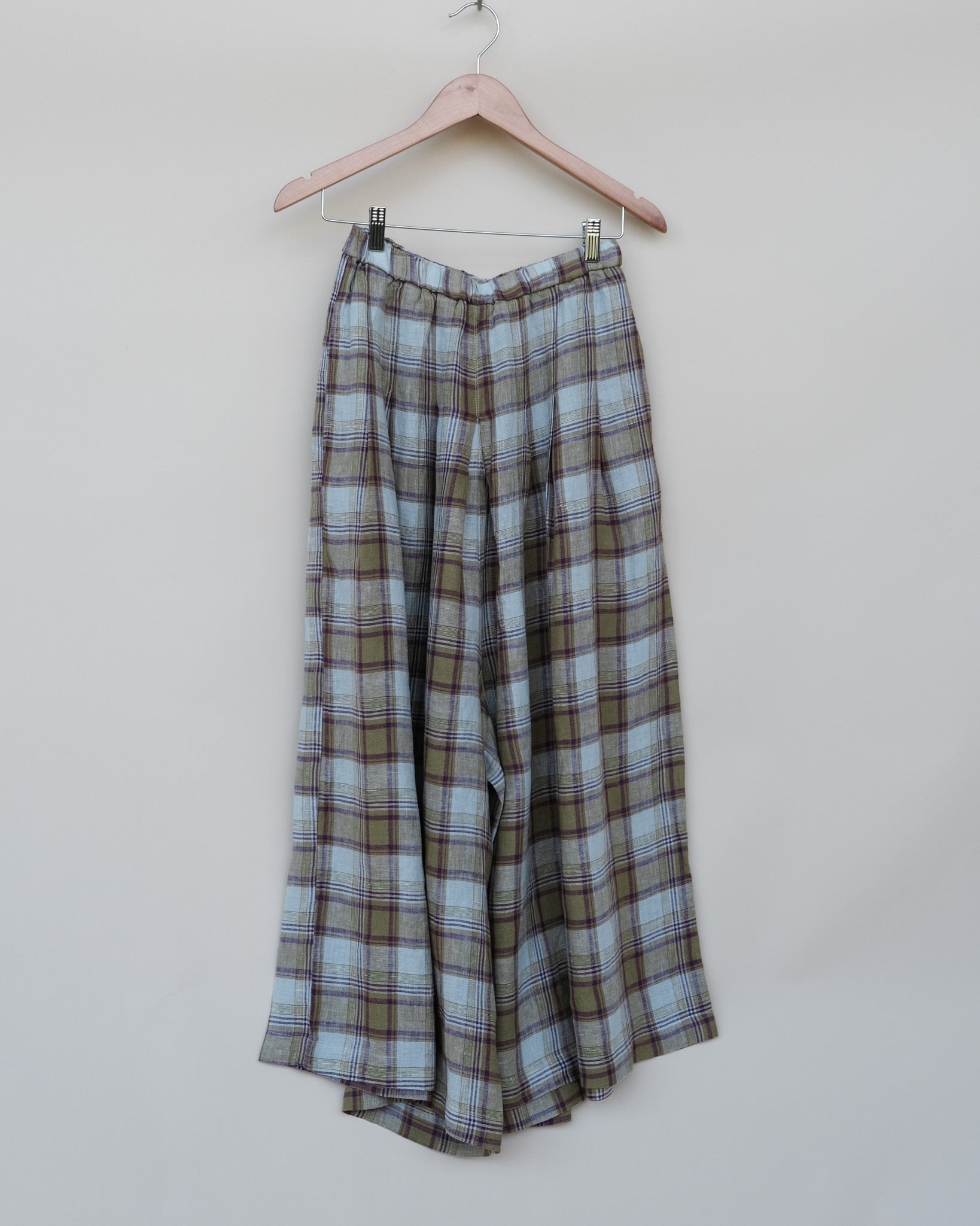 Montaigne Paris French Linen Culottes in Pistachio Check