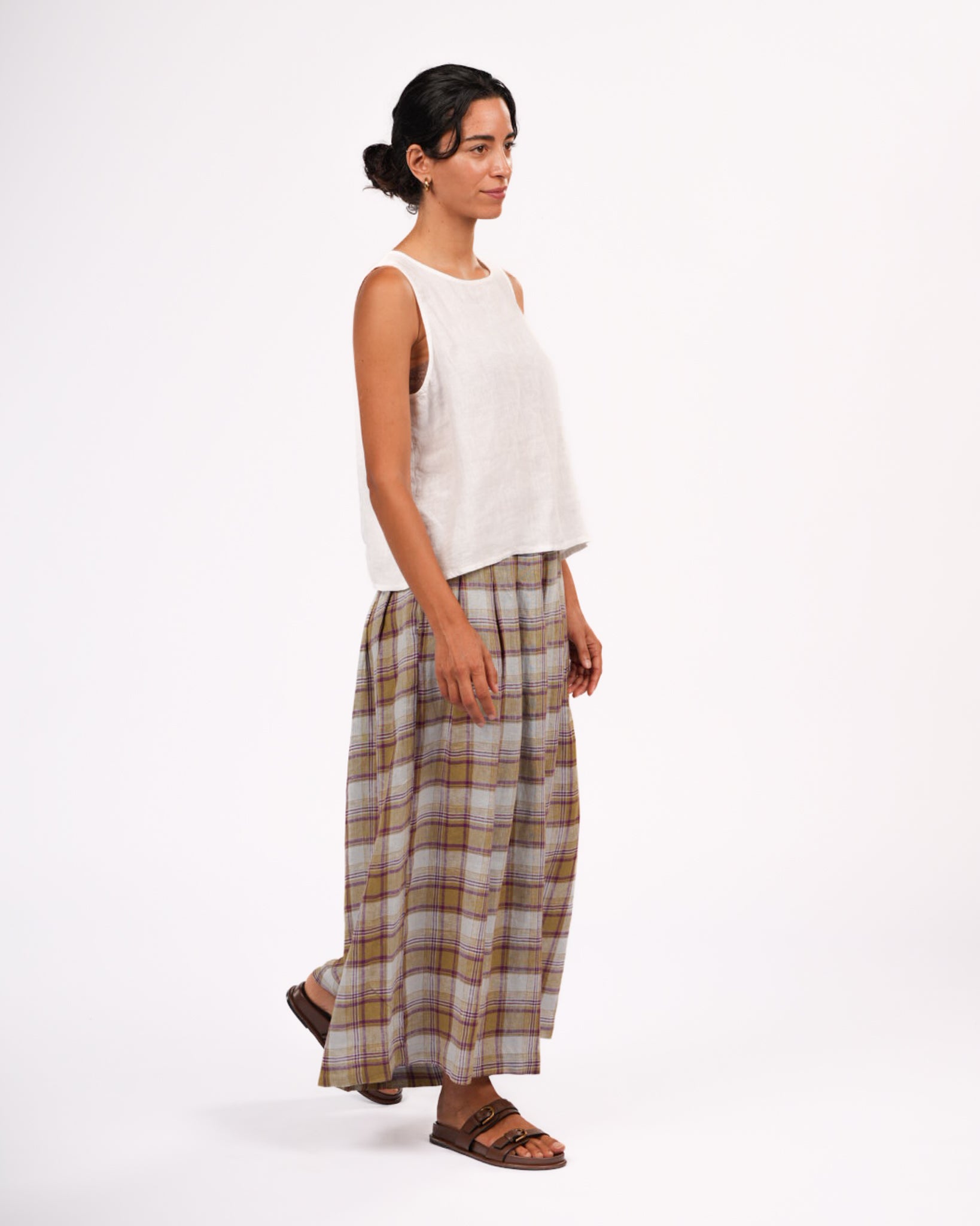 Montaigne French Linen Culottes in Pistachio Check2