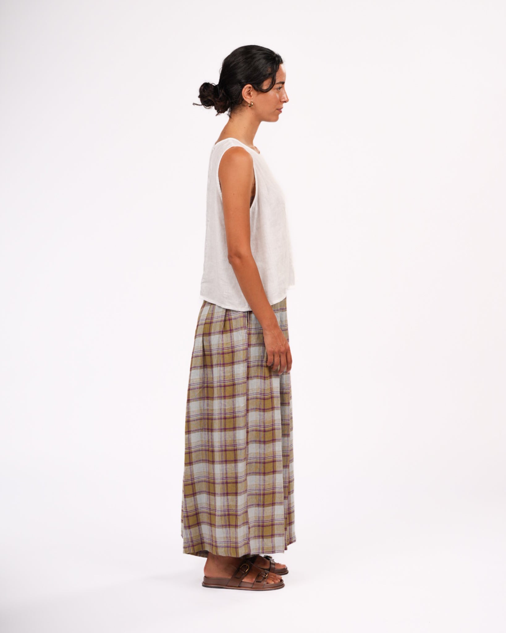 Montaigne French Linen Culottes in Pistachio Check3