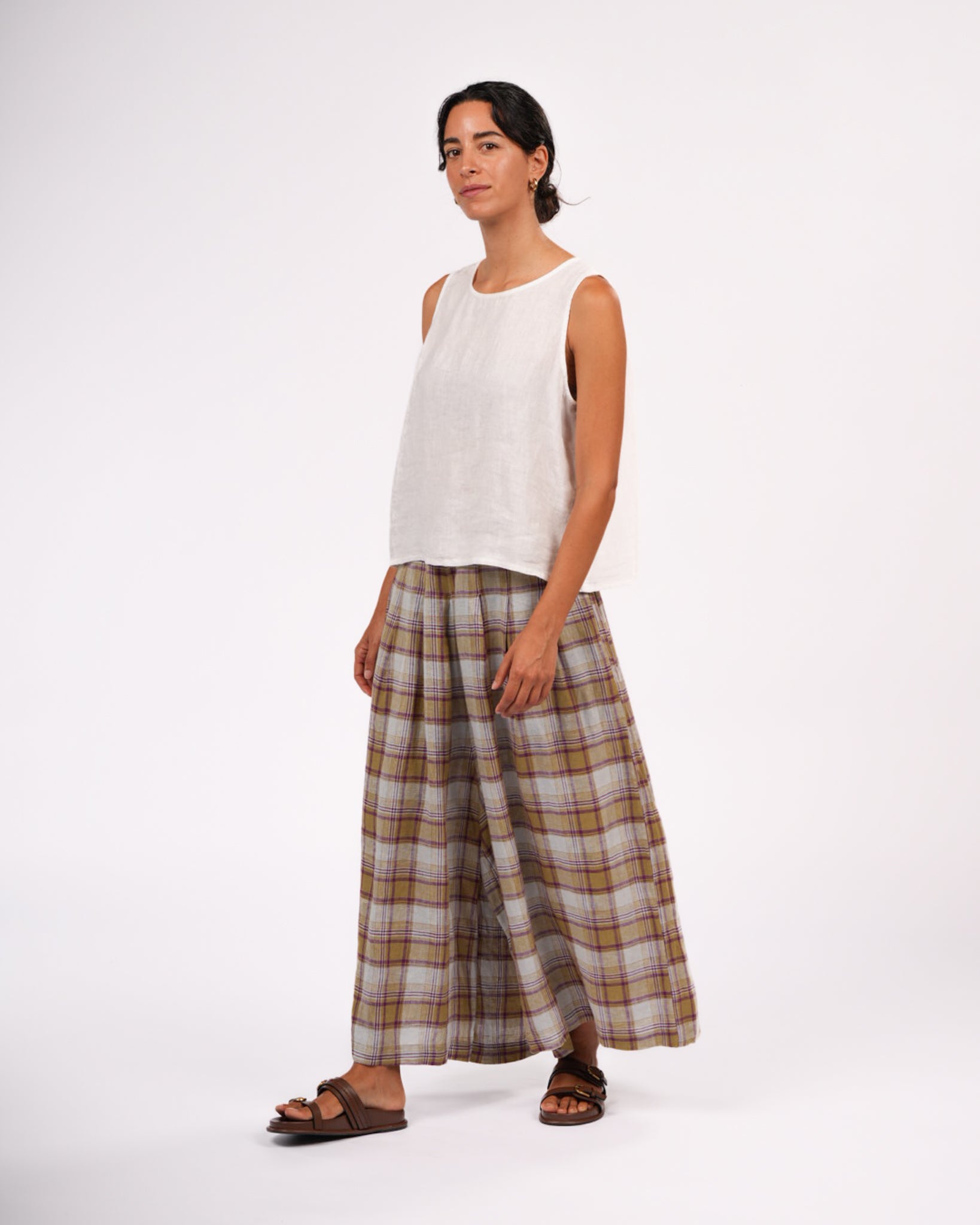 Montaigne French Linen Culottes in Pistachio Check6