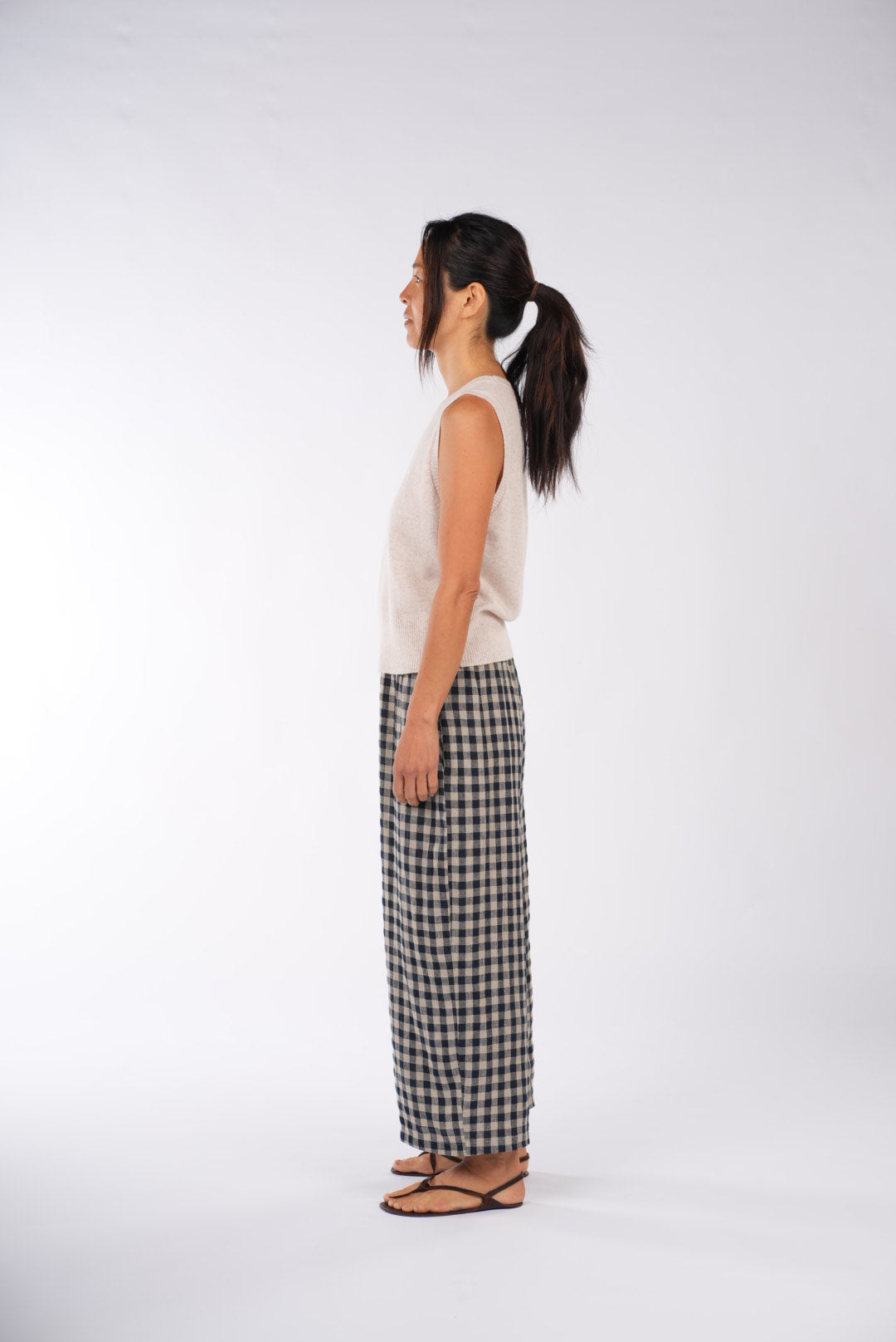 Montaigne French Linen Pants In Navy Check