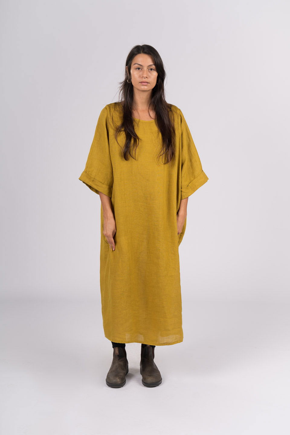 Montaigne Gaella Linen Shift Dress Senape