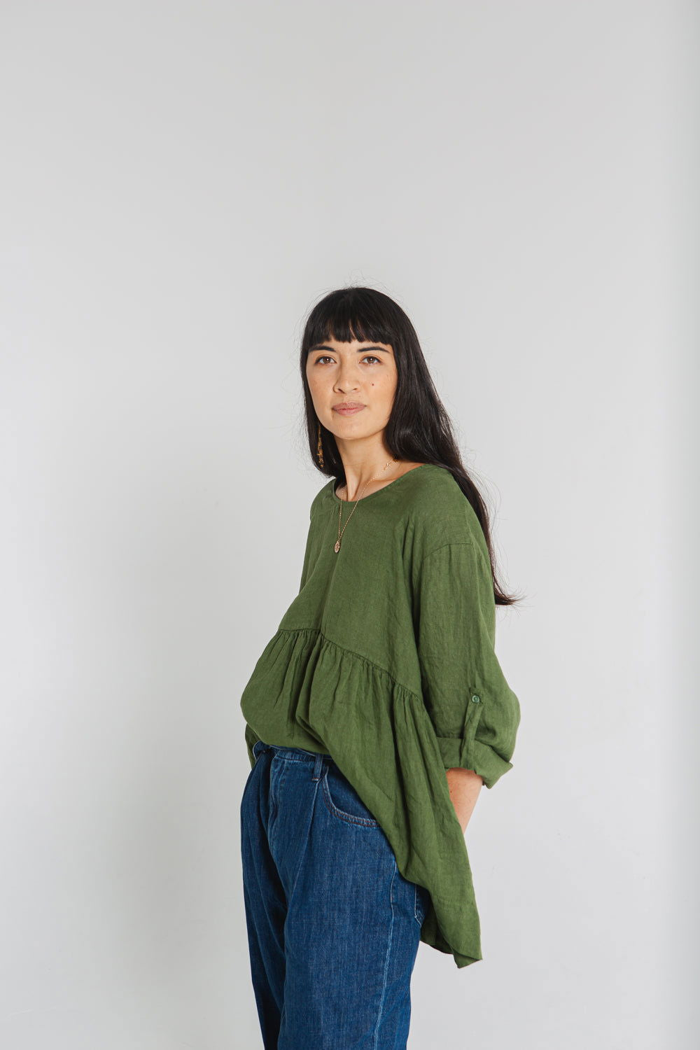 Montaigne Gaugin Linen Top Forest Green4