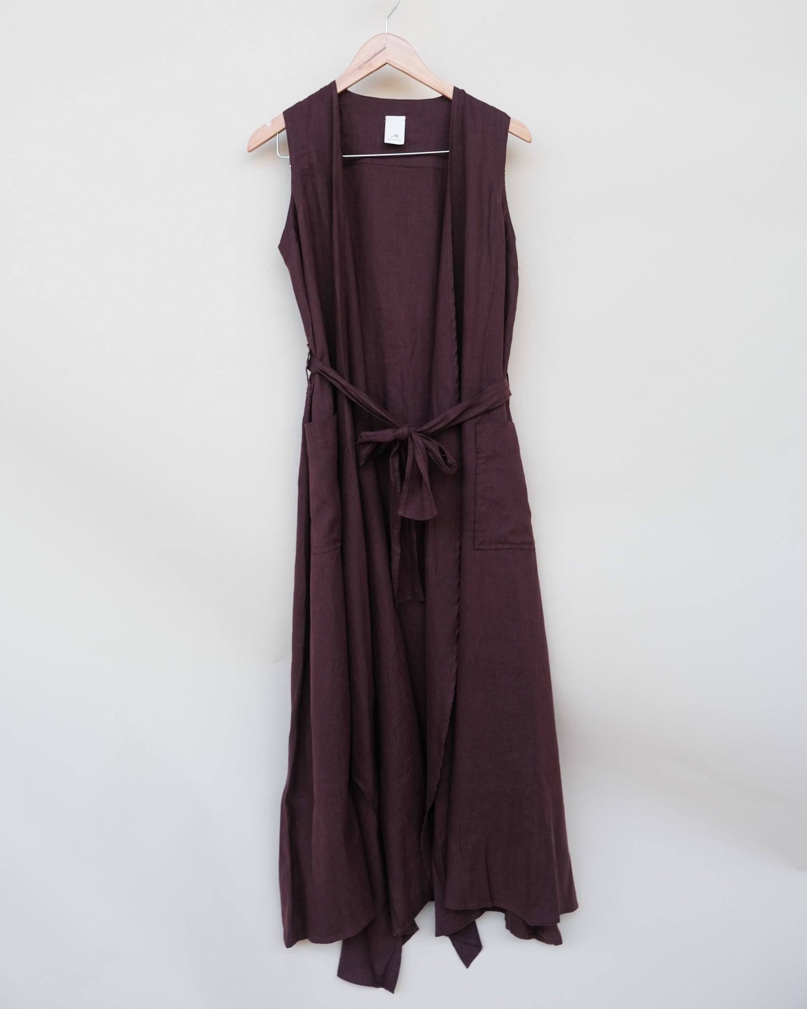 Montaigne Genevieve Wrap Around Linen Dress With Deep Front Pockets Burgundy