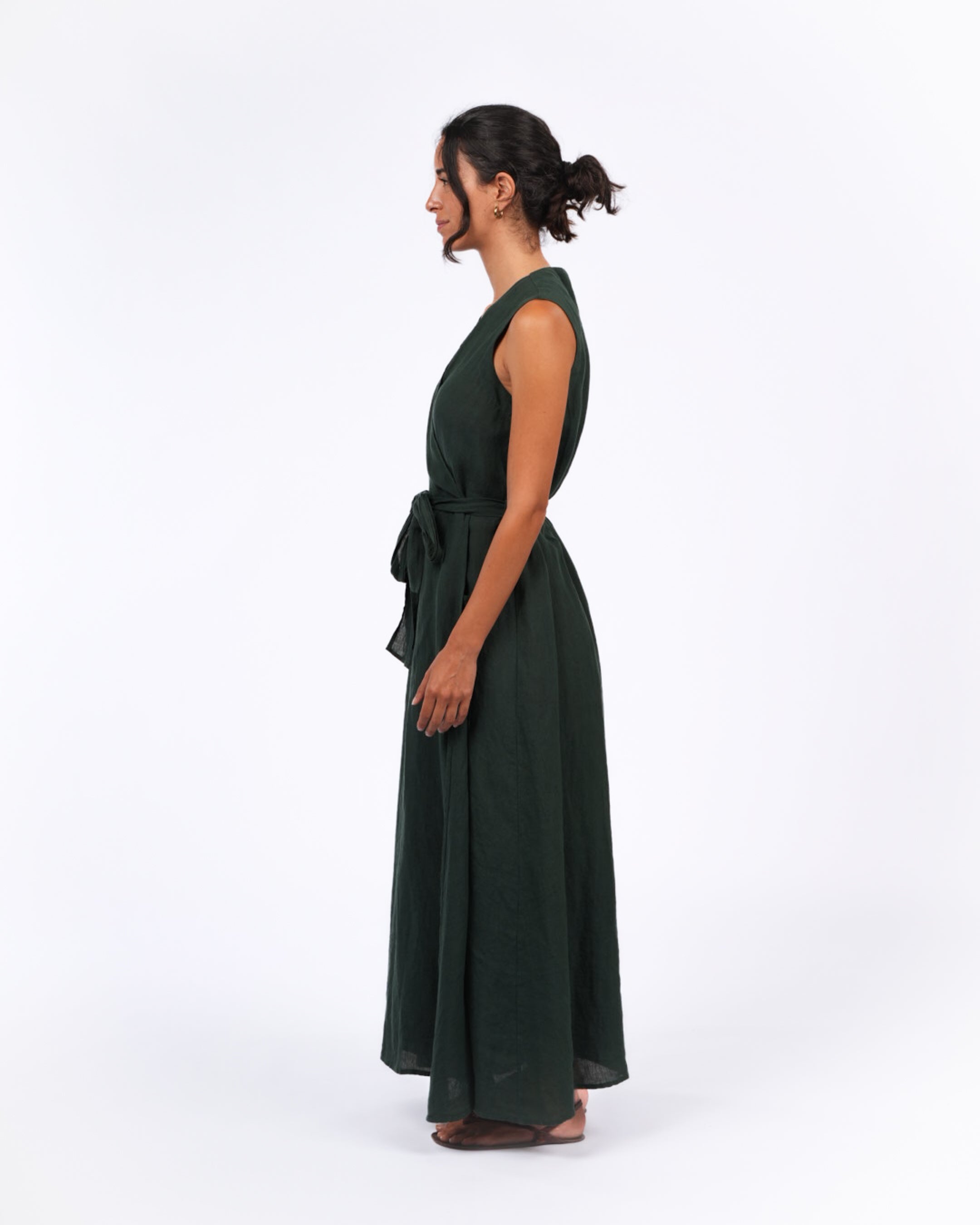 Montaigne Genevieve Wrap Around Linen Dress With Deep Front Pockets Teal