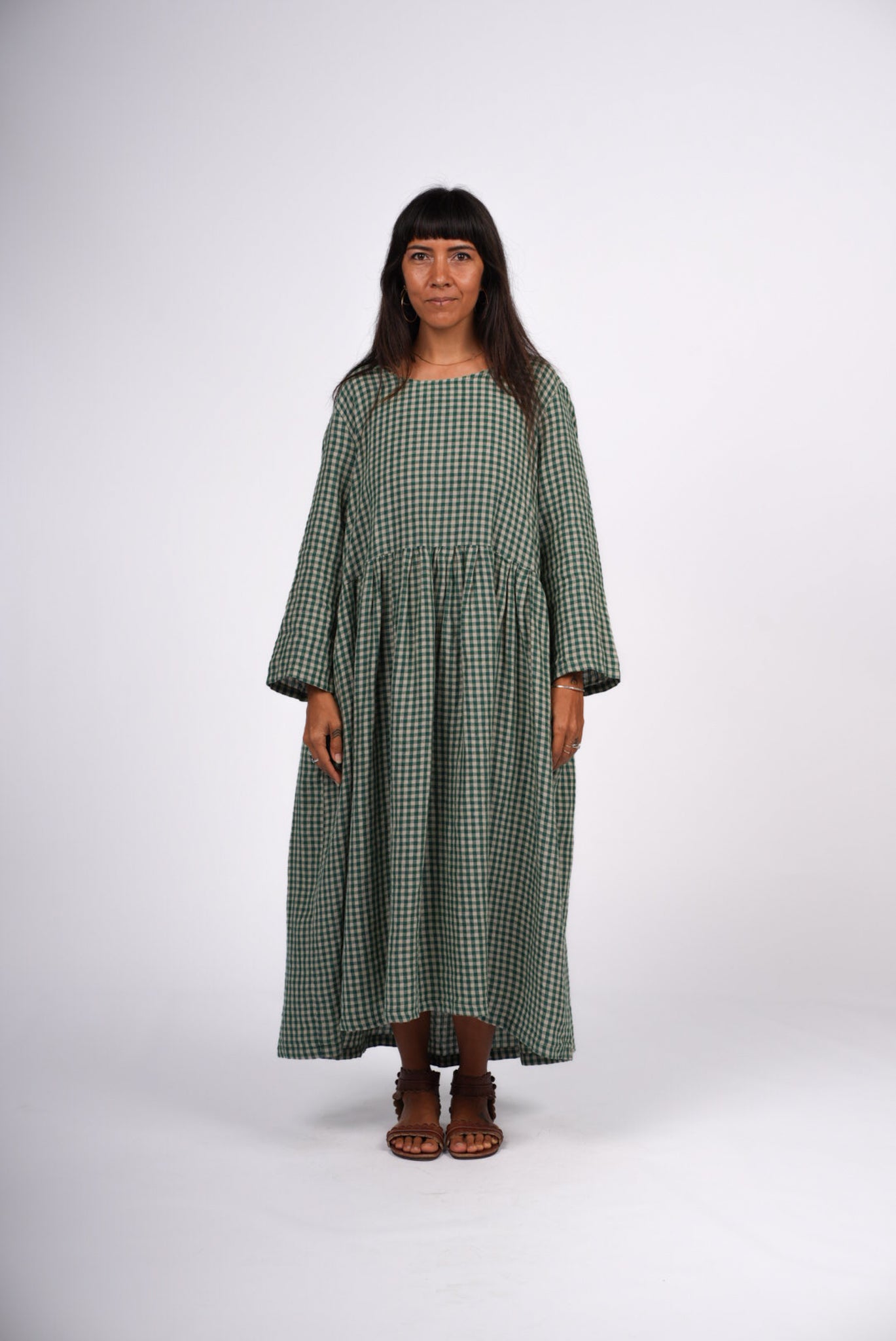 Montaigne Gingham Linen Dress Green
