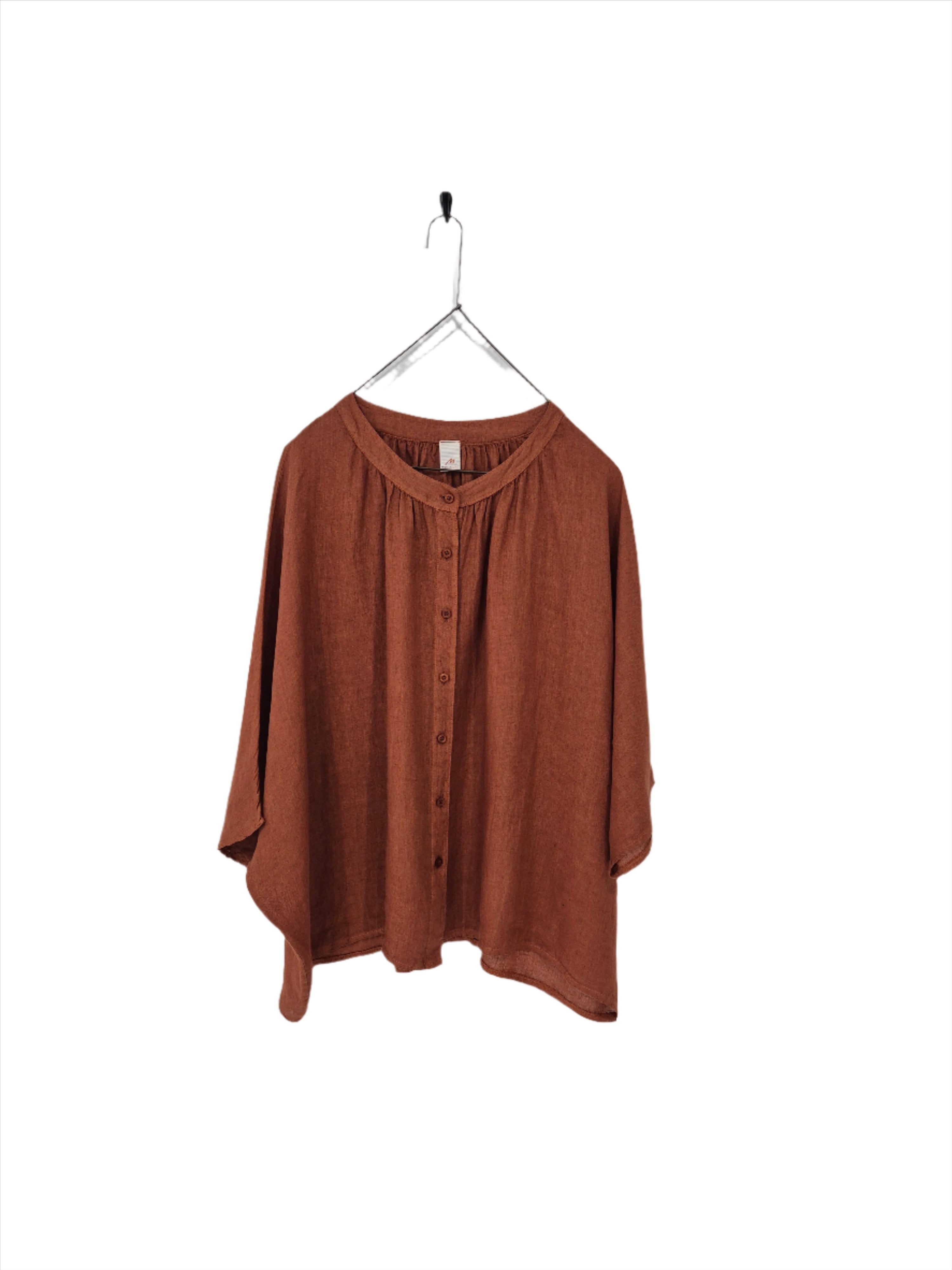 Montaigne Hepburn Linen Button Up Top Rust