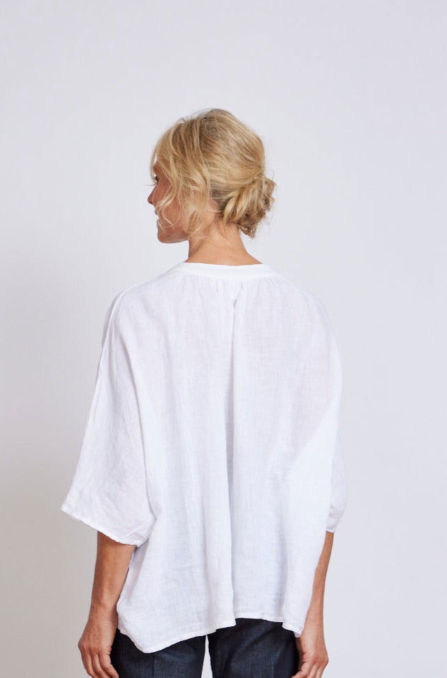 Montaigne Hepburn Linen Button Up Top White1